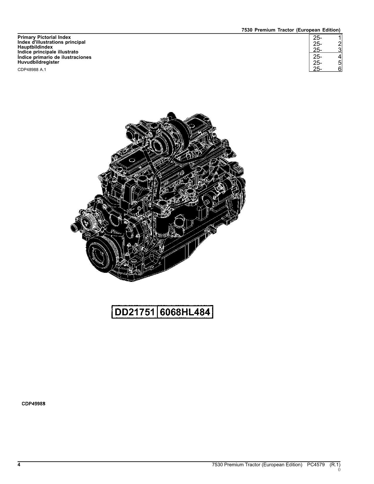 MANUEL DU CATALOGUE DES PIÈCES DU TRACTEUR JOHN DEERE 7530