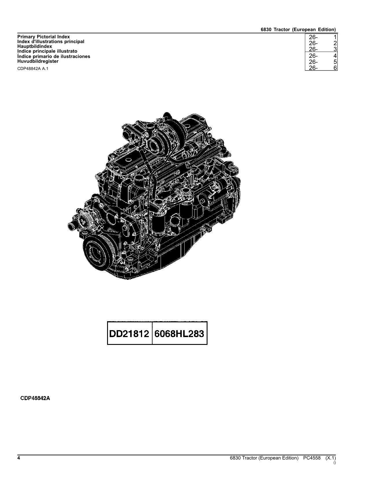 JOHN DEERE 6830 TRACTOR PARTS CATALOG MANUAL