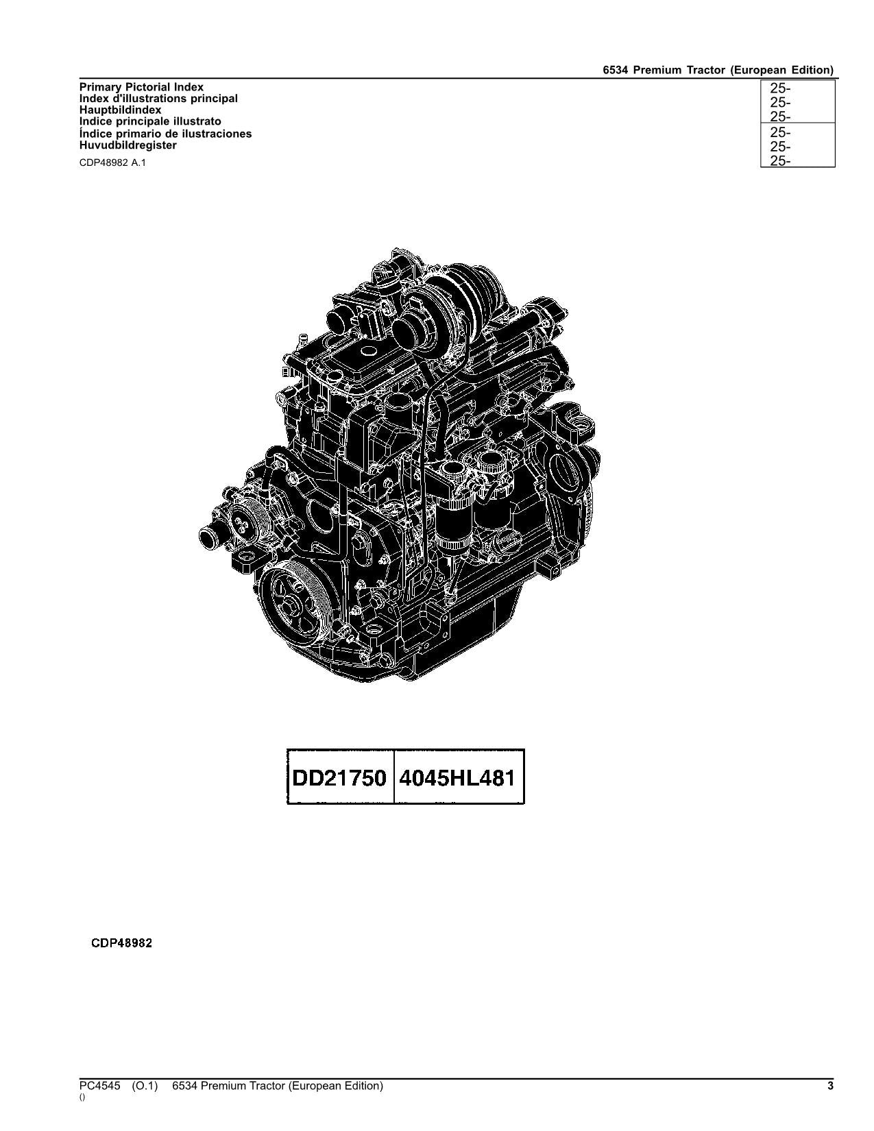 JOHN DEERE 6534 TRACTOR PARTS CATALOG MANUAL EUROPEAN EDIT