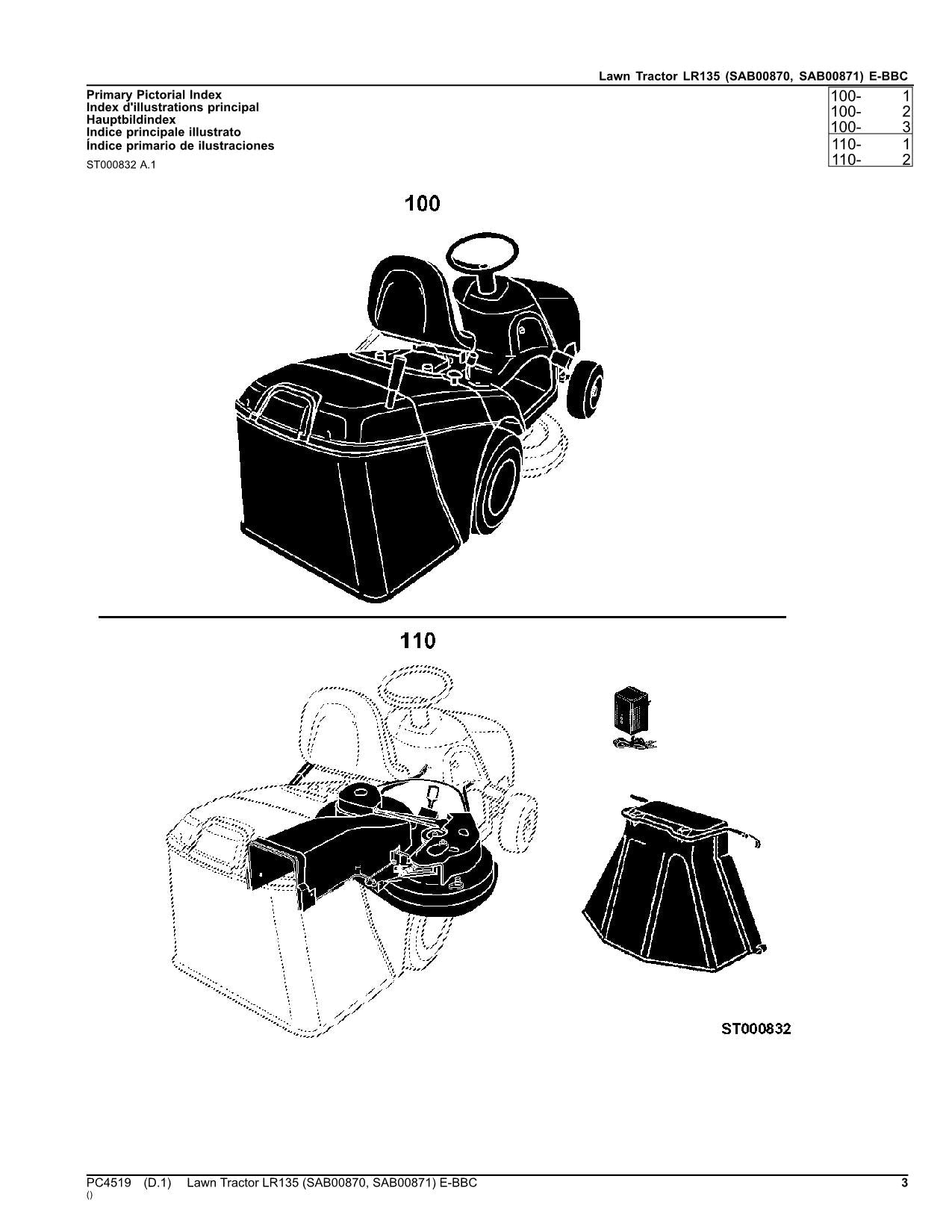 JOHN DEERE SAB00870 SAB00871 TRACTOR PARTS CATALOG MANUAL