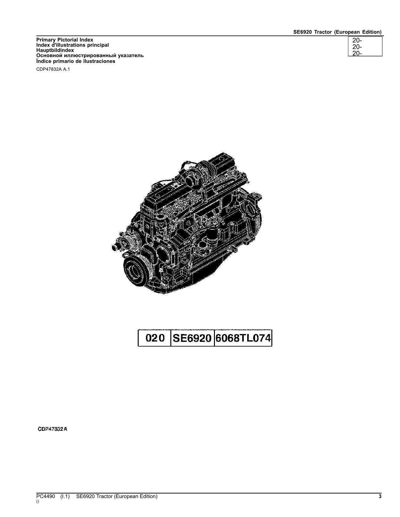 JOHN DEERE SE6920 TRAKTOR ERSATZTEILKATALOGHANDBUCH