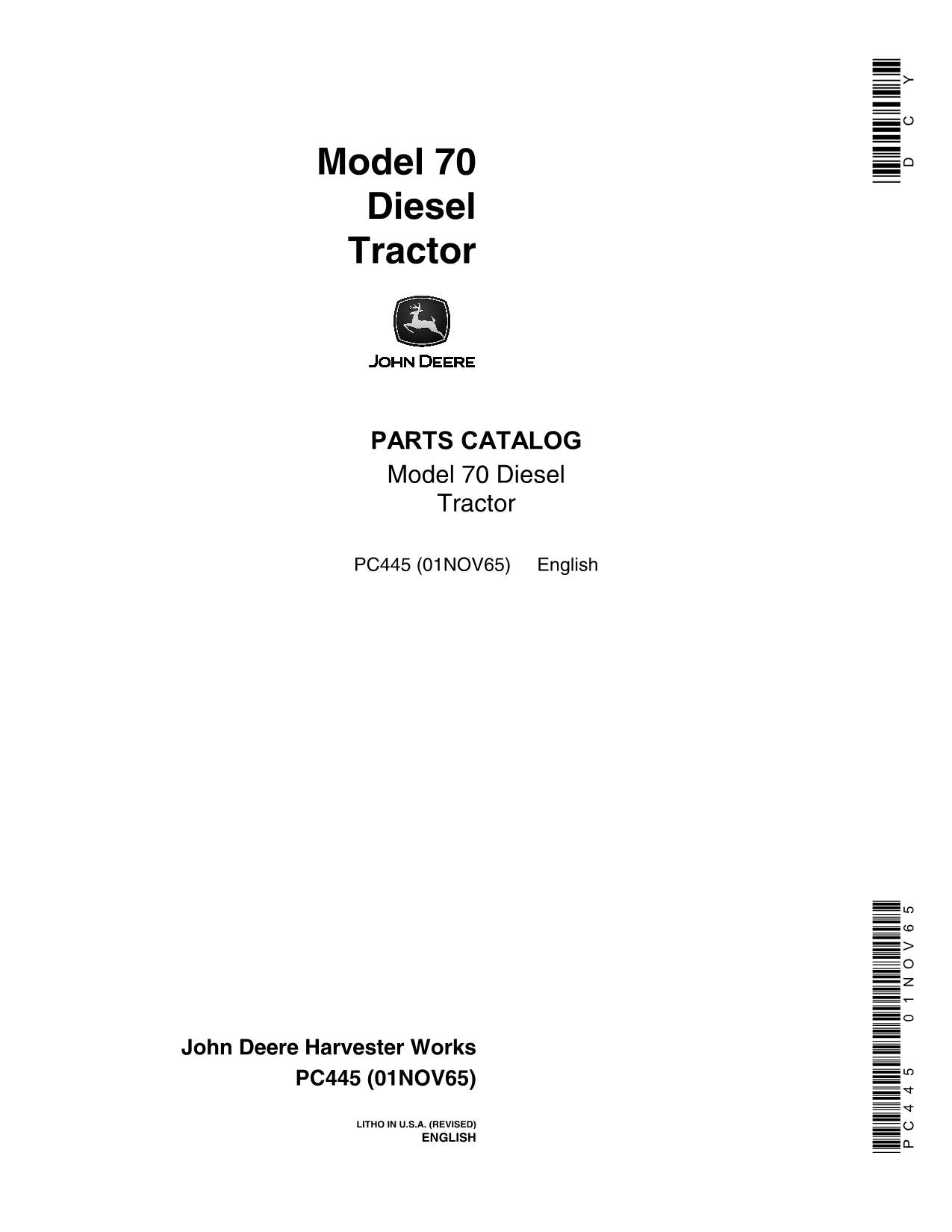 JOHN DEERE 70 TRAKTOR ERSATZTEILKATALOGHANDBUCH PC445