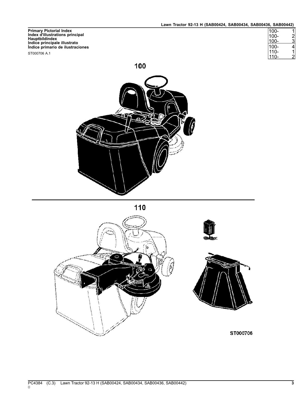 MANUEL DU CATALOGUE DES PIÈCES DE RECHANGE POUR TRACTEUR JOHN DEERE 92-13 H SAB00424 SAB00434