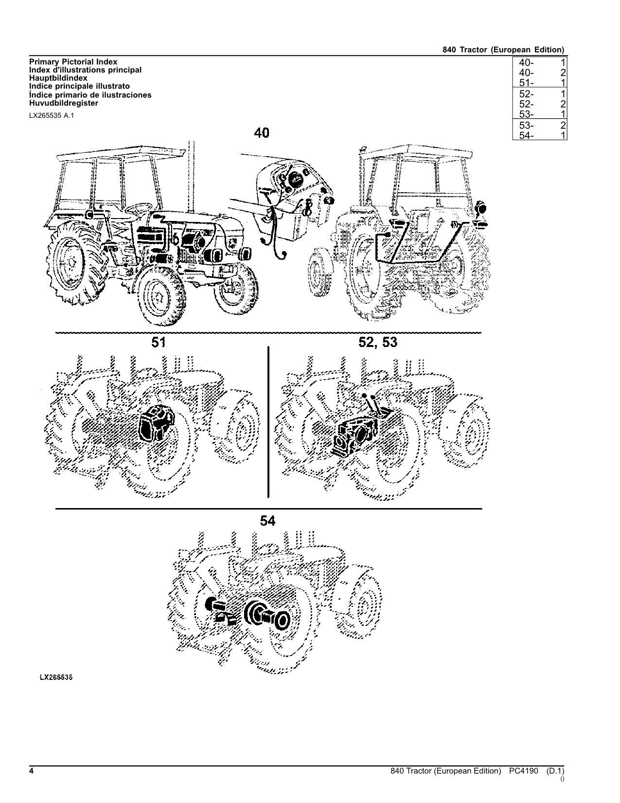 JOHN DEERE 840 TRACTOR PARTS CATALOG MANUAL EUROPEAN EDITION