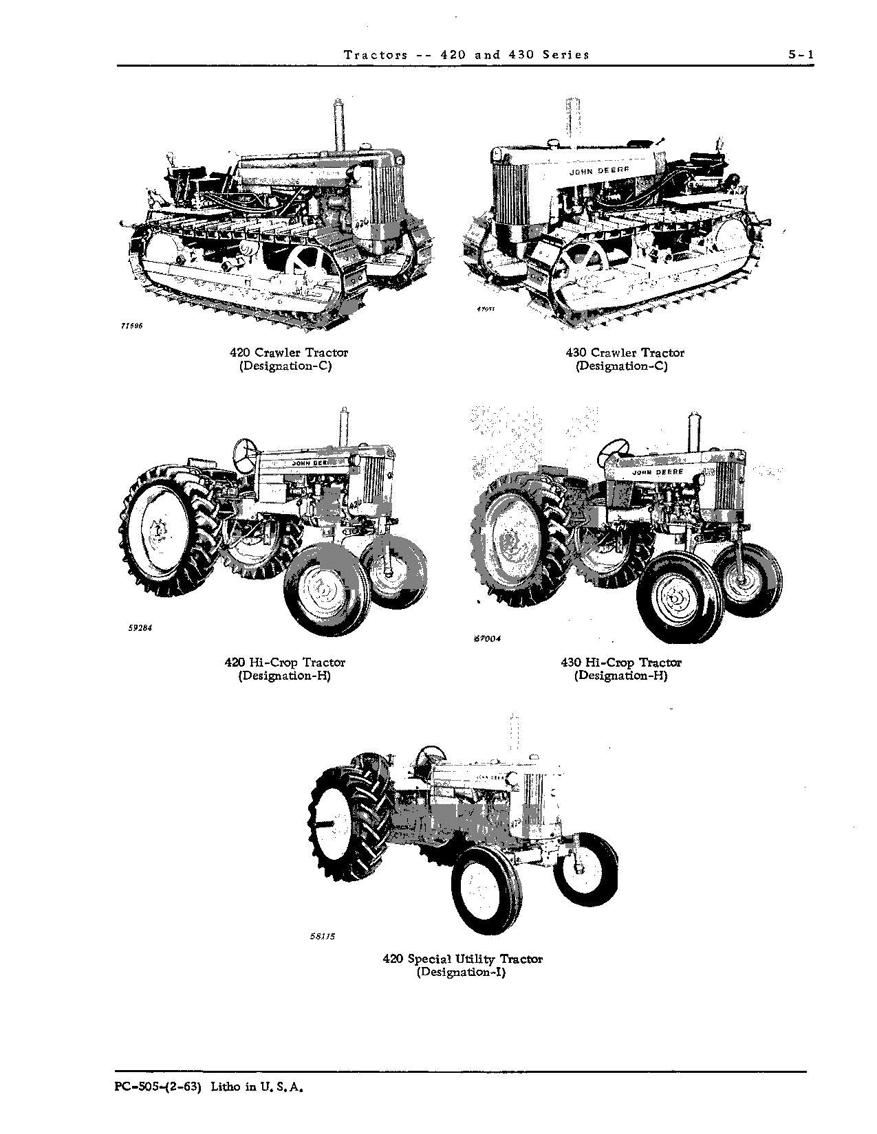 JOHN DEERE 420 430 TRACTOR PARTS CATALOG MANUAL