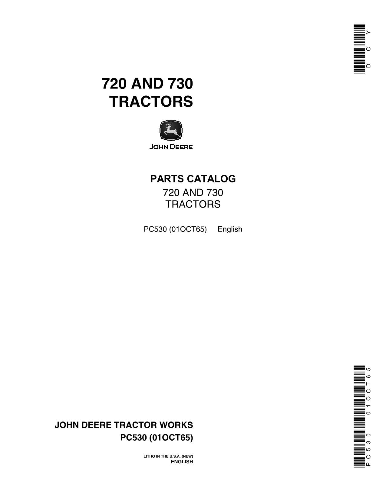 JOHN DEERE 720 730 TRACTOR PARTS CATALOG MANUAL