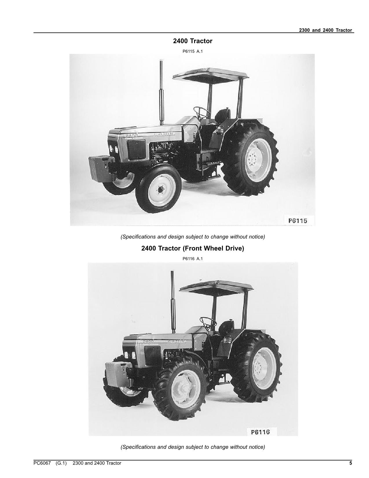 JOHN DEERE 2300 2400 TRACTOR PARTS CATALOG MANUAL