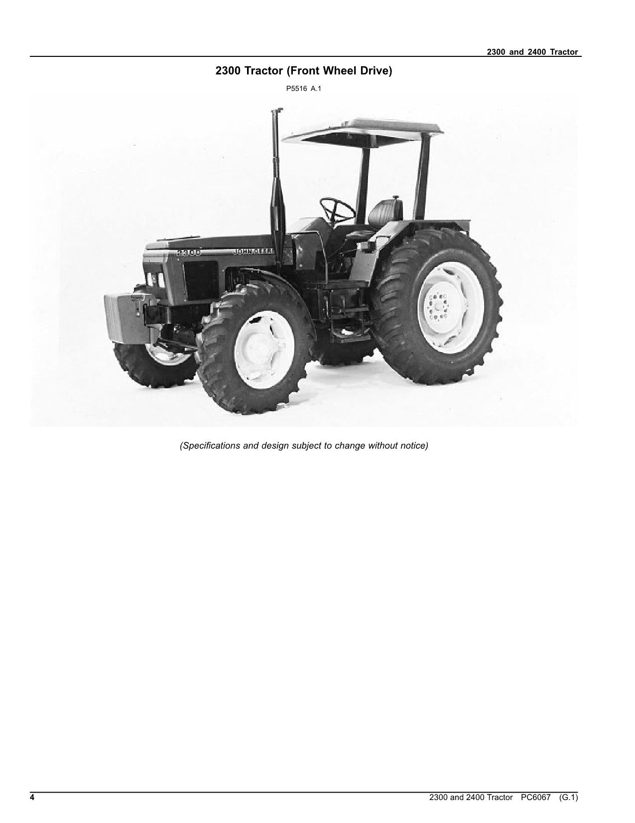 JOHN DEERE 2300 2400 TRACTOR PARTS CATALOG MANUAL