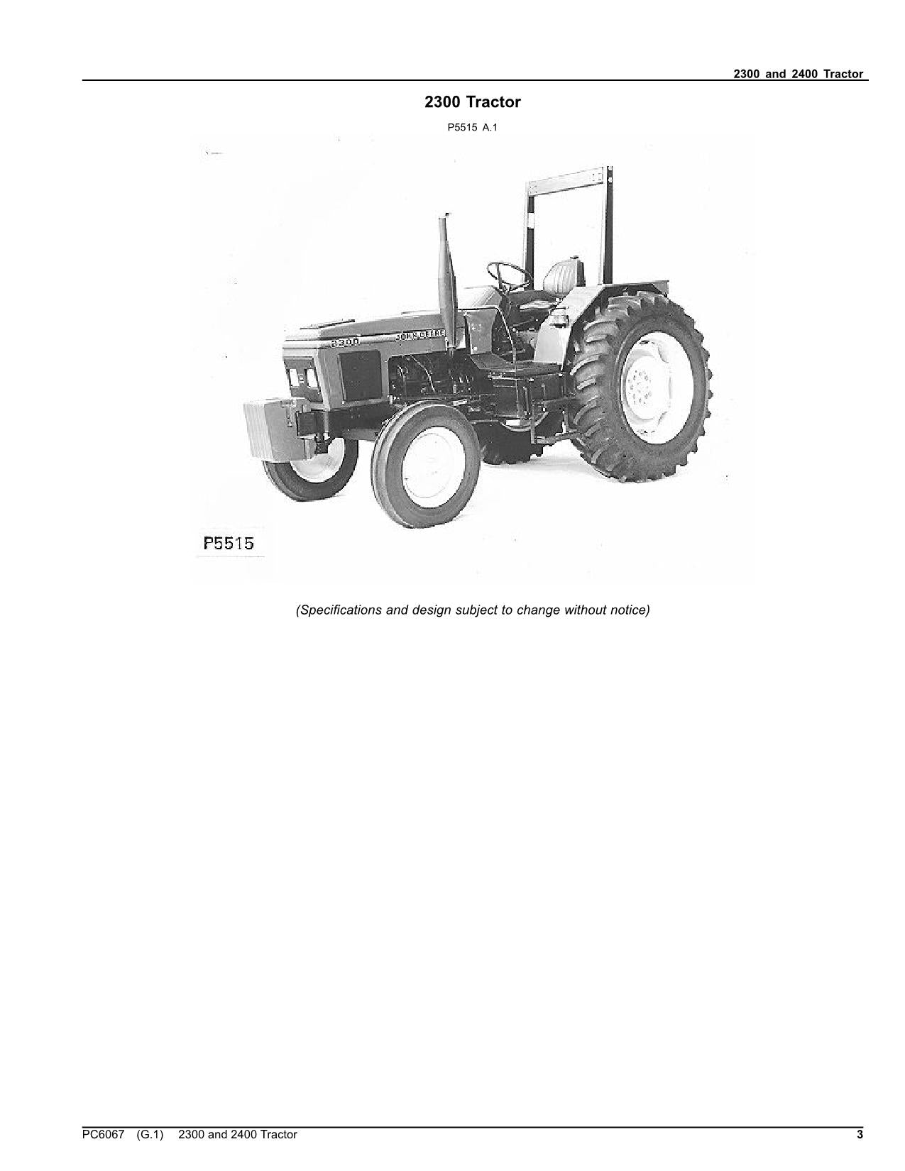 JOHN DEERE 2300 2400 TRACTOR PARTS CATALOG MANUAL