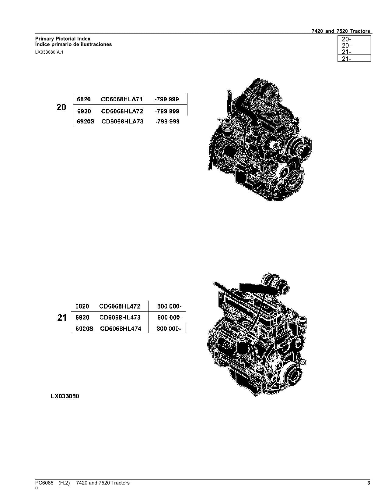 JOHN DEERE 7420 7520 TRACTOR PARTS CATALOG MANUAL