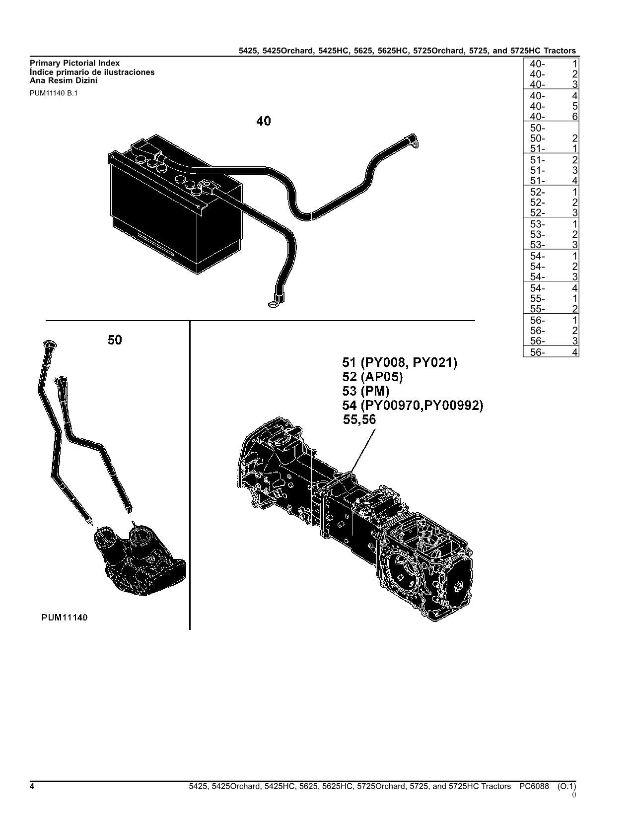 JOHN DEERE 5425 5425H 5425HC 5625 TRACTOR PARTS CATALOG MANUAL