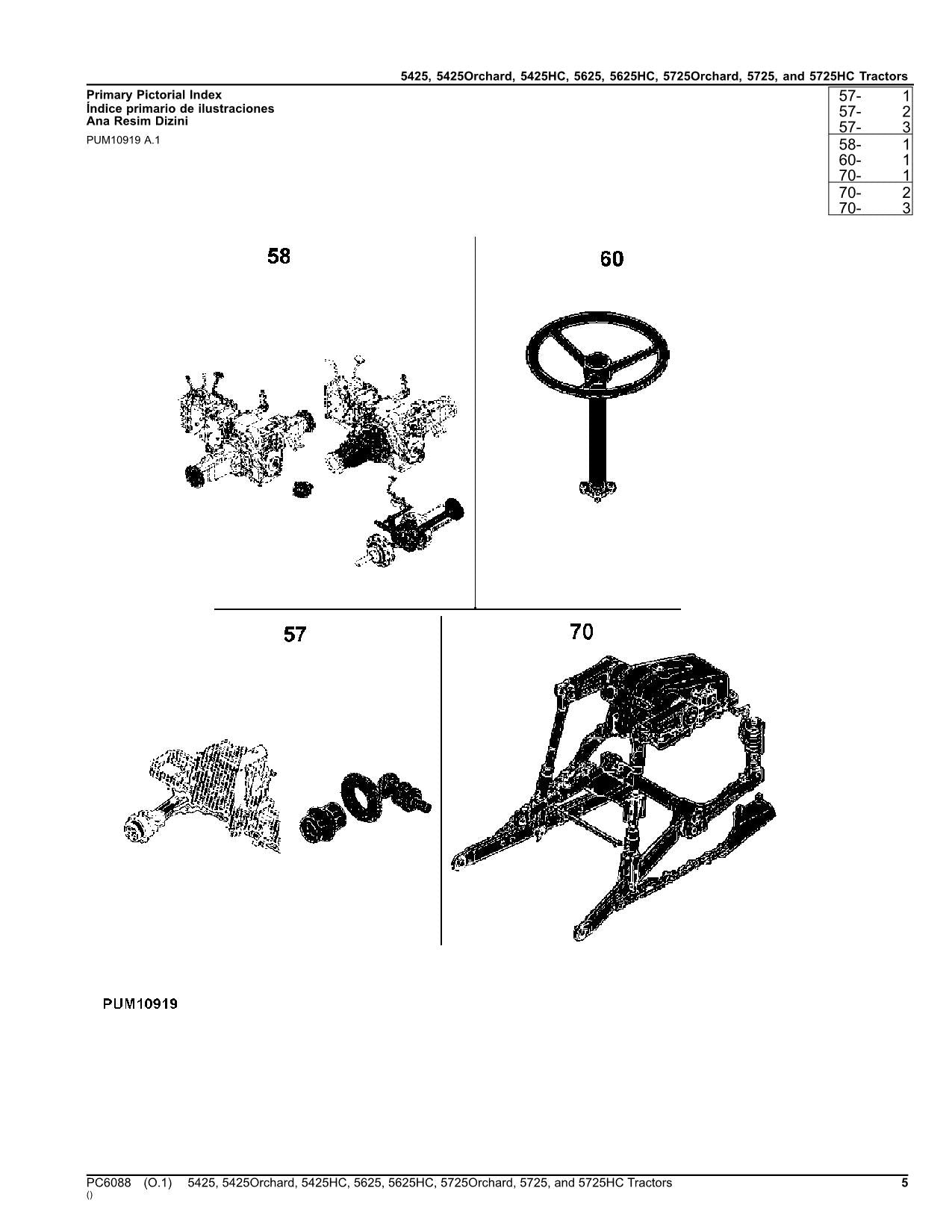 JOHN DEERE 5425 5425H 5425HC 5625 TRACTOR PARTS CATALOG MANUAL