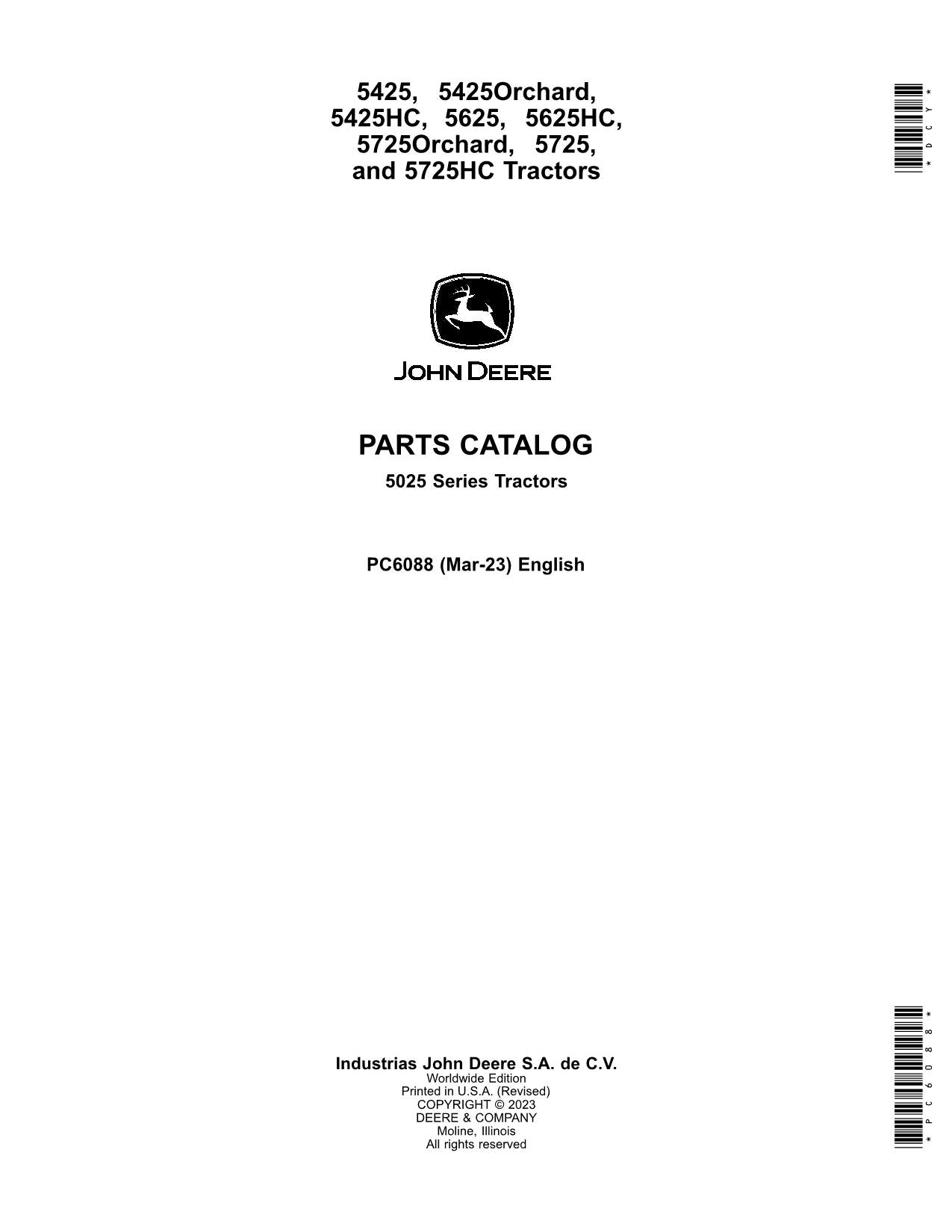 MANUEL DU CATALOGUE DES PIÈCES DE RECHANGE POUR TRACTEUR JOHN DEERE 5425 5425H 5425HC 5625