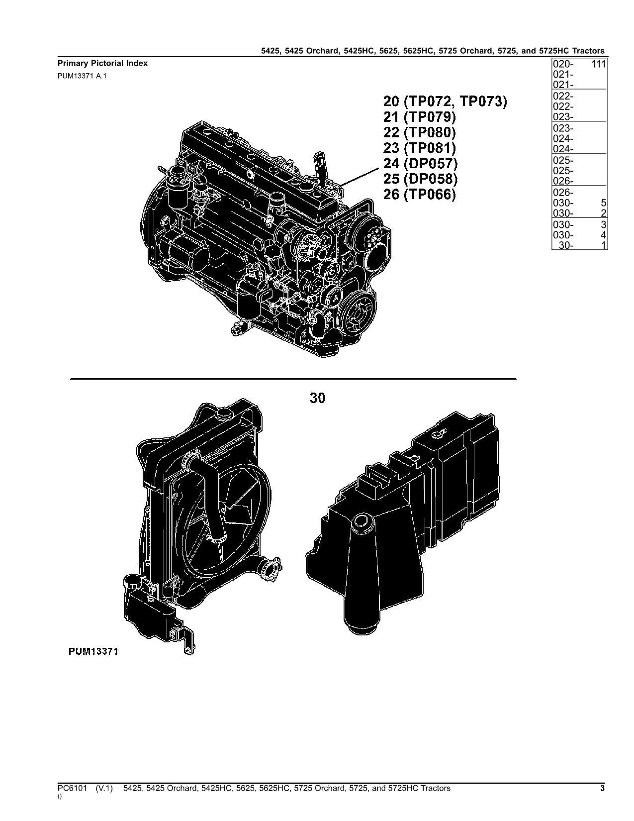 JOHN DEERE 5425 5425 Orchard 5425HC 5625 5625HC TRACTOR PARTS CATALOG MANUAL