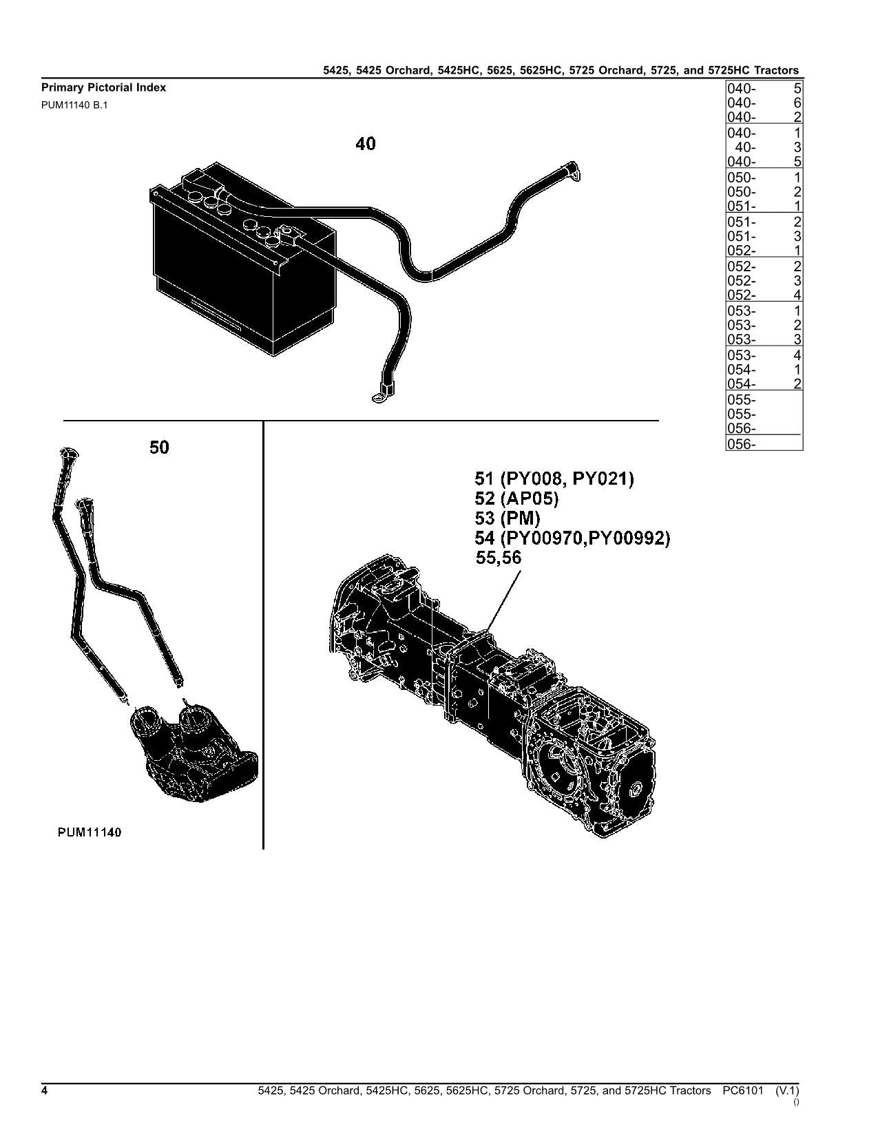 JOHN DEERE 5425 5425 Orchard 5425HC 5625 5625HC TRAKTOR TEILEKATALOGHANDBUCH