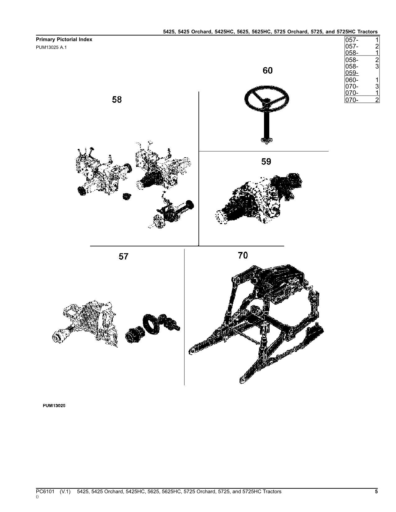 JOHN DEERE 5425 5425 Orchard 5425HC 5625 5625HC TRACTOR PARTS CATALOG MANUAL