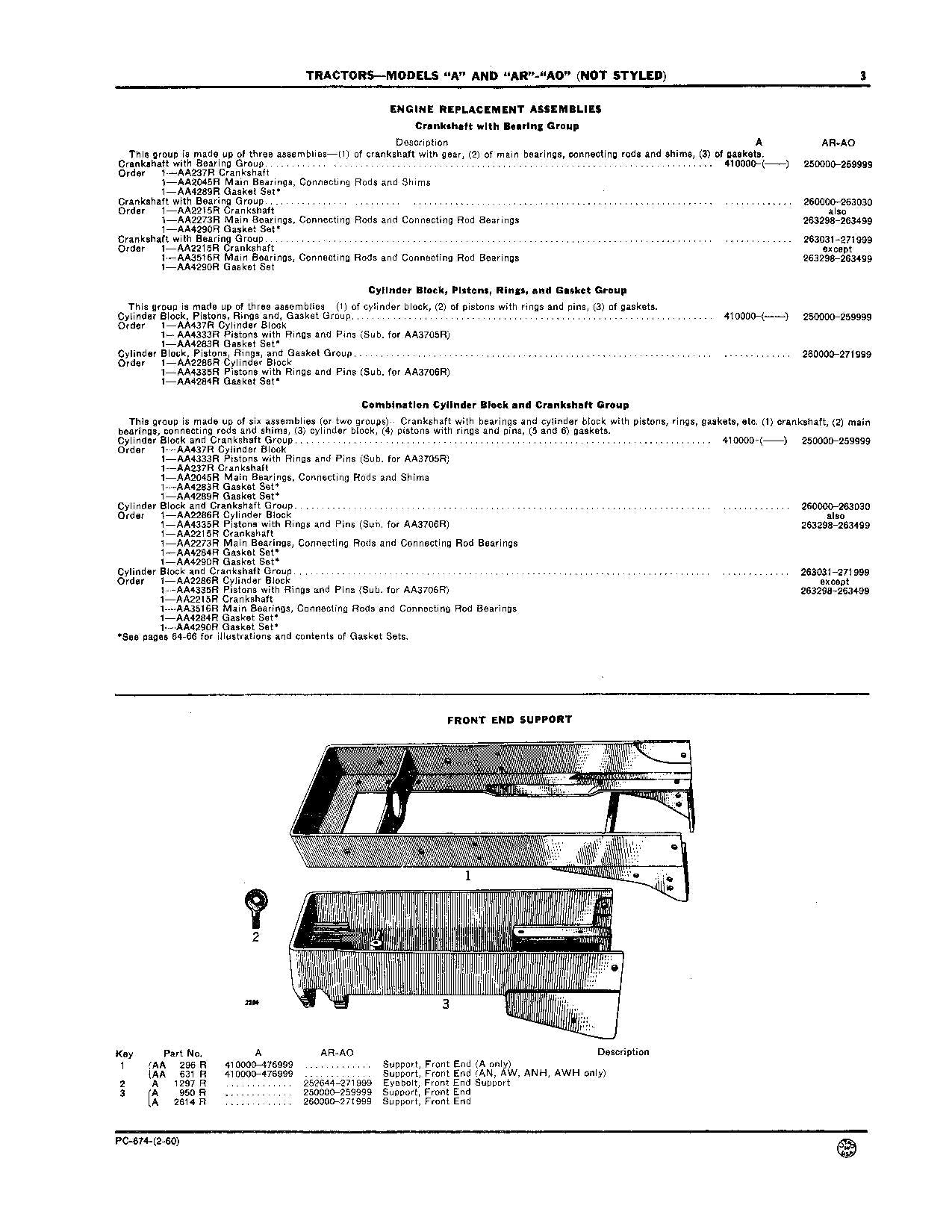 JOHN DEERE AN AO AR AW ANH A TRAKTOR TEILEKATALOGHANDBUCH