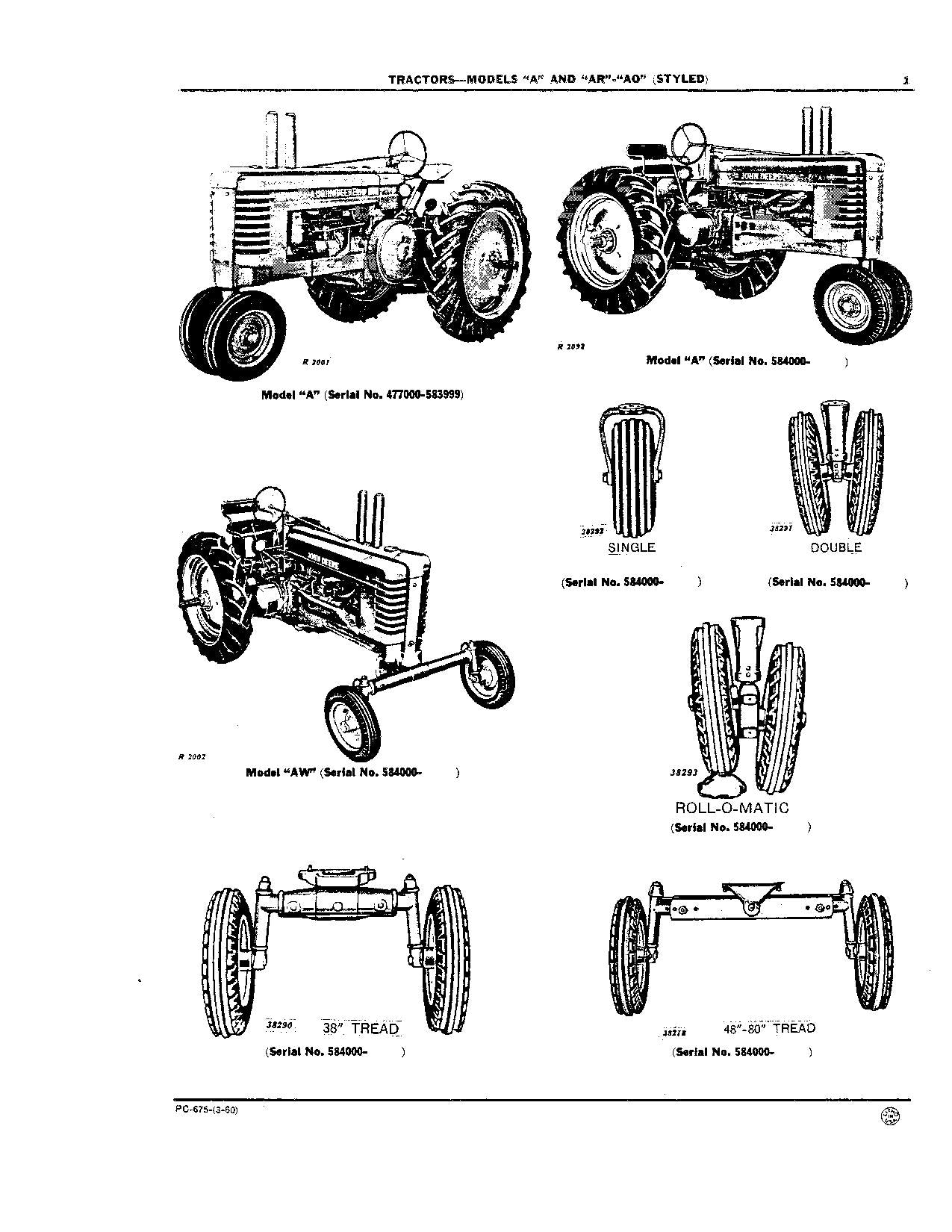 JOHN DEERE A AN AO AR AW ANH TRACTOR PARTS CATALOG MANUAL