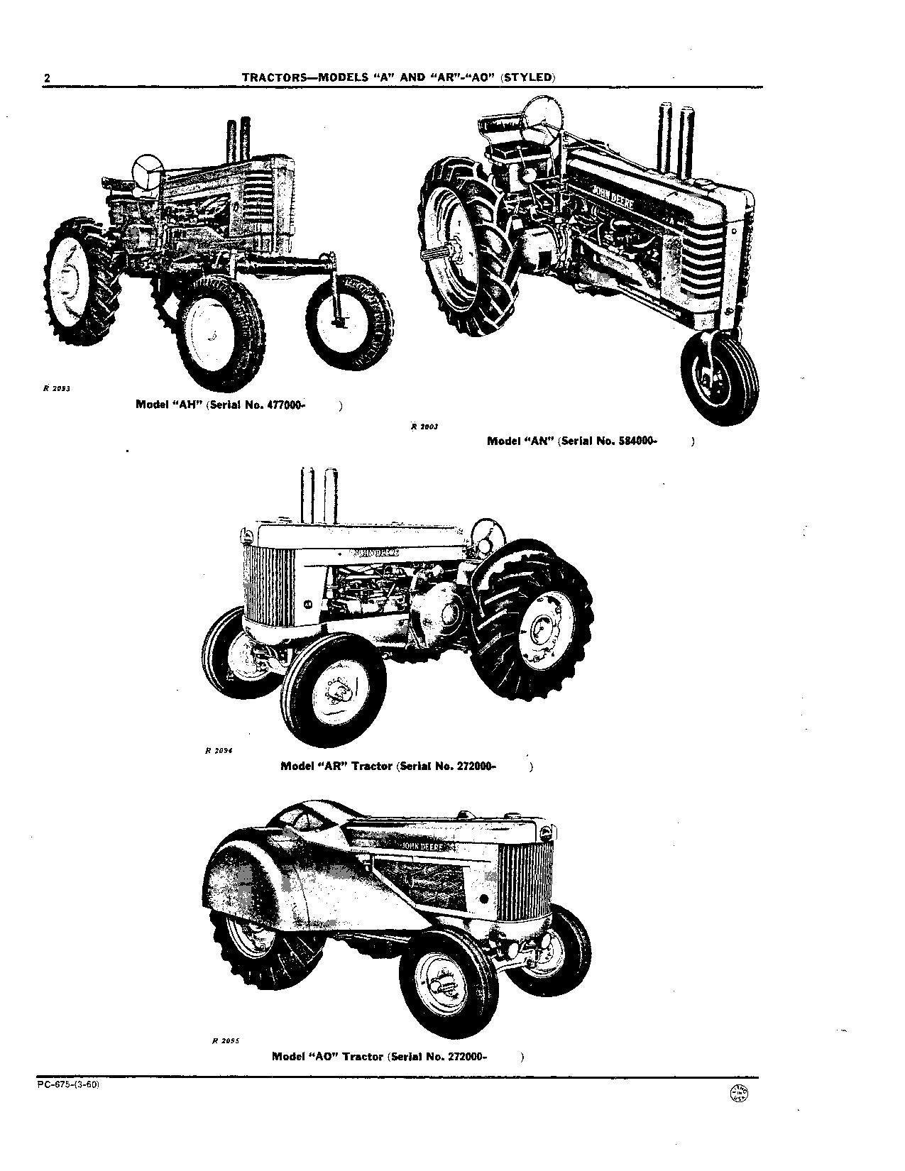 JOHN DEERE A AN AO AR AW ANH TRACTOR PARTS CATALOG MANUAL