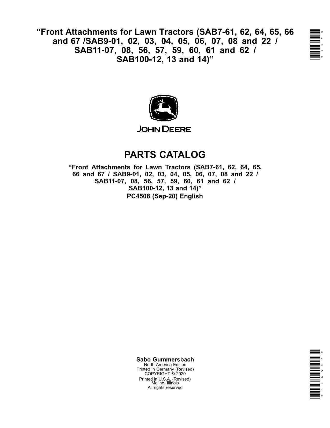 JOHN DEERE SAB00765 SAB00766 TRAKTOR TEILEKATALOGHANDBUCH