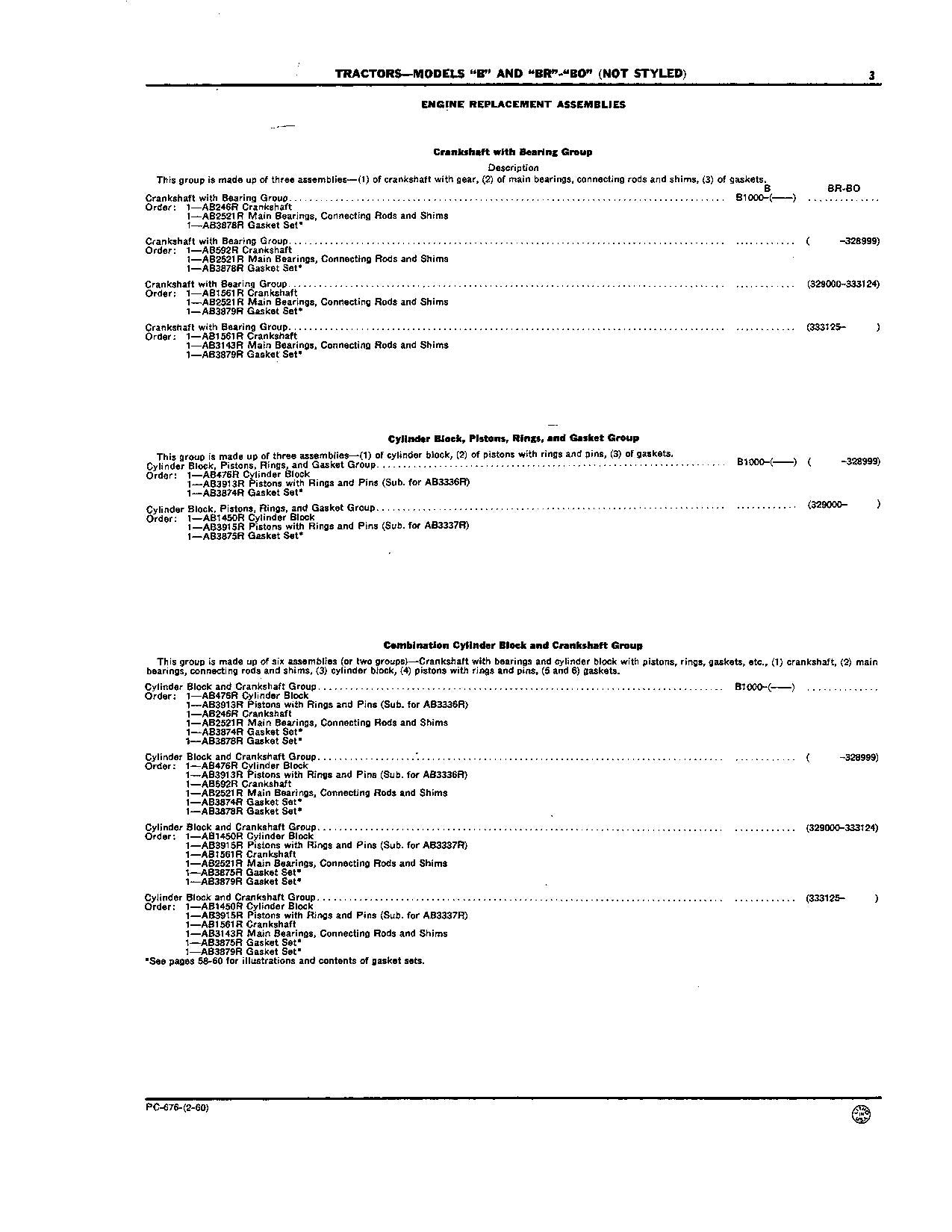 MANUEL DU CATALOGUE DES PIÈCES DE RECHANGE POUR TRACTEUR JOHN DEERE B BR BO BN BNH BW BWH