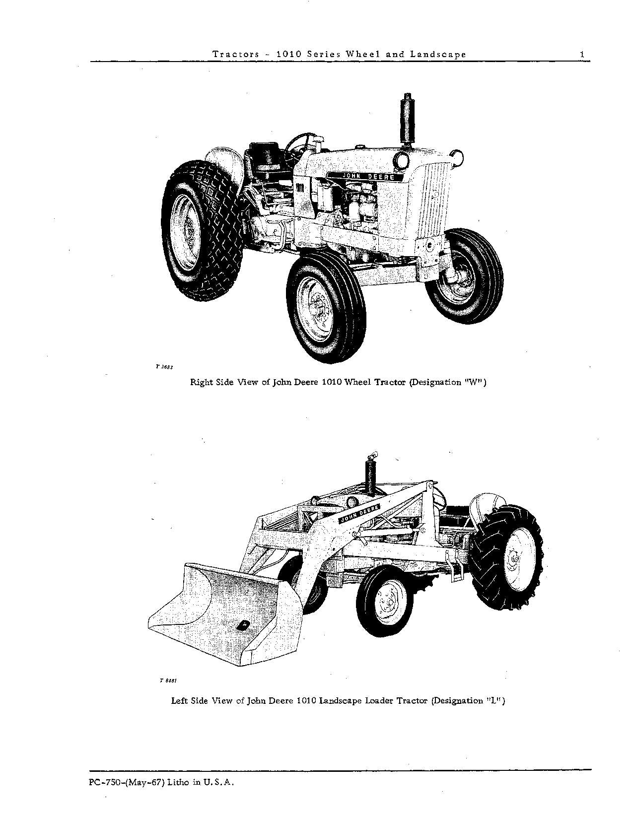 JOHN DEERE 1010 TRACTOR PARTS CATALOG MANUAL 031001-042000,042001-