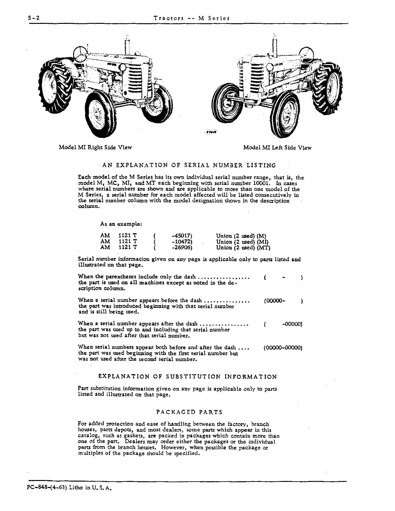 JOHN DEERE M MC MI MT TRACTOR PARTS CATALOG MANUAL