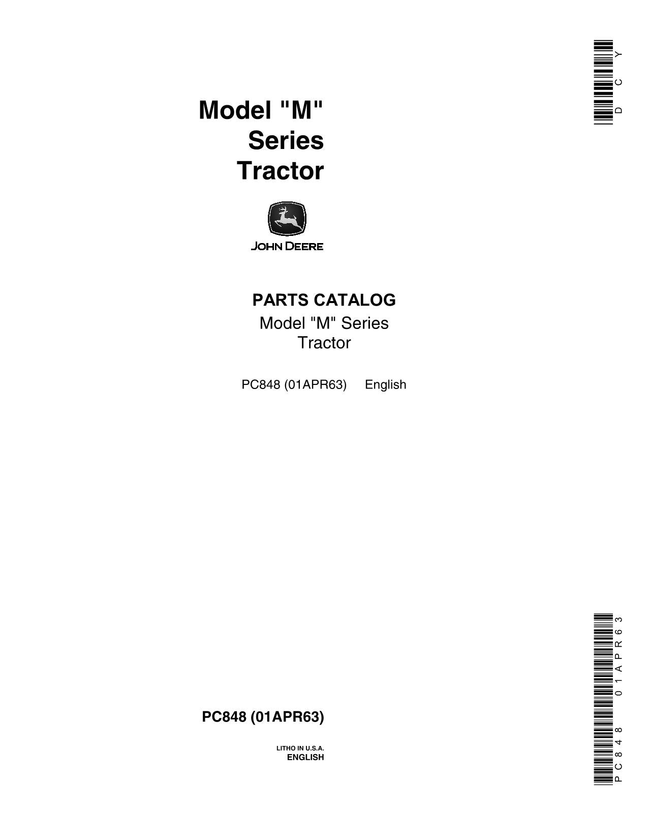 JOHN DEERE M MC MI MT TRAKTOR ERSATZTEILKATALOGHANDBUCH