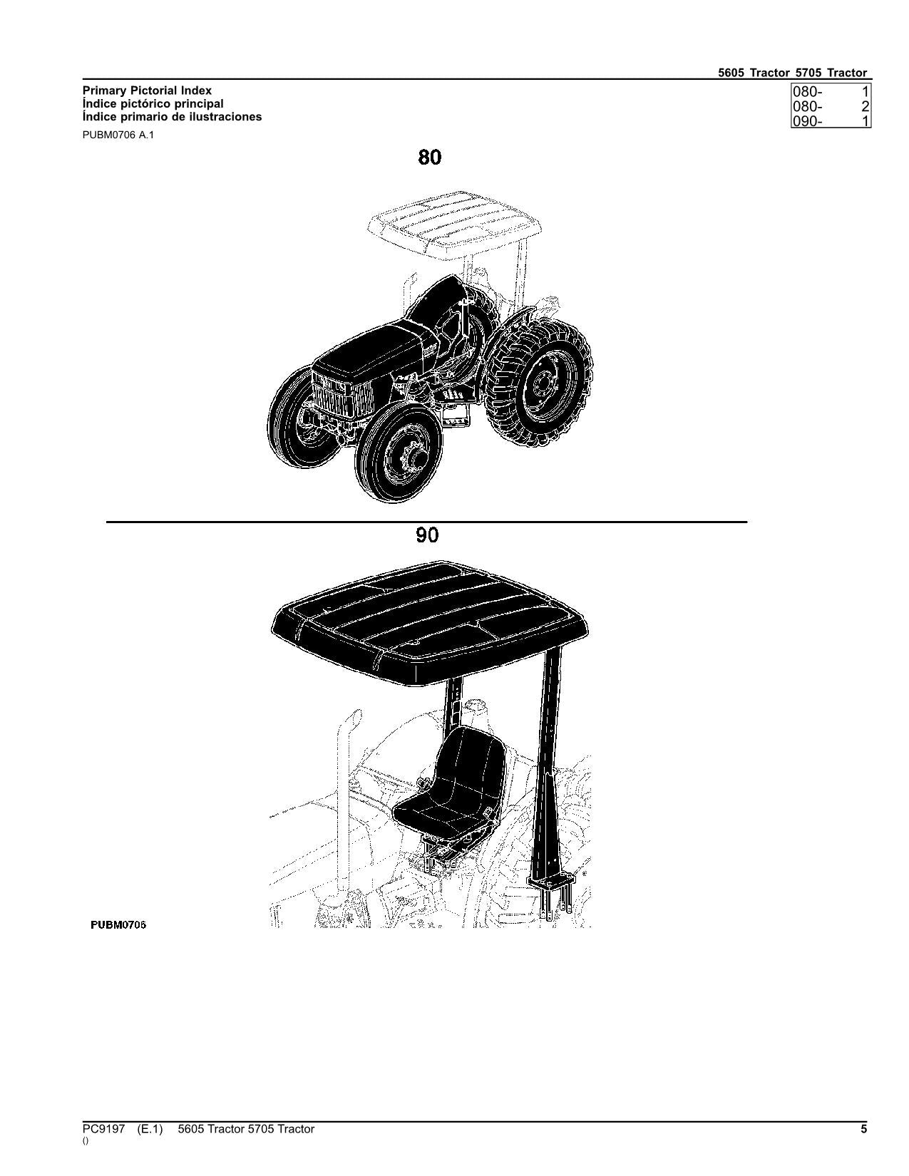 JOHN DEERE 5605 5705 TRACTOR PARTS CATALOG MANUAL