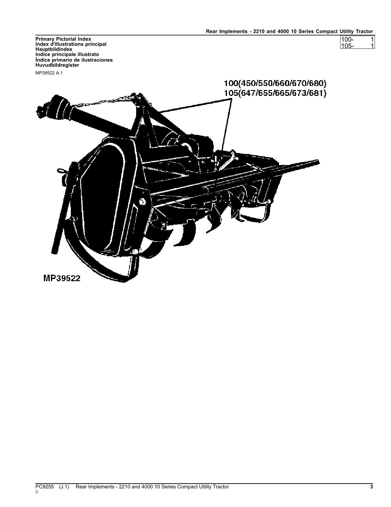 JOHN DEERE 2210 4000 TRACTOR PARTS CATALOG MANUAL