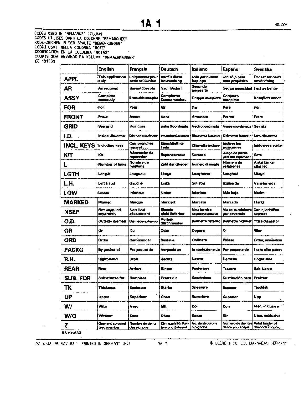 JOHN DEERE 1830 2030 2130 TRAKTOR TEILEKATALOGHANDBUCH