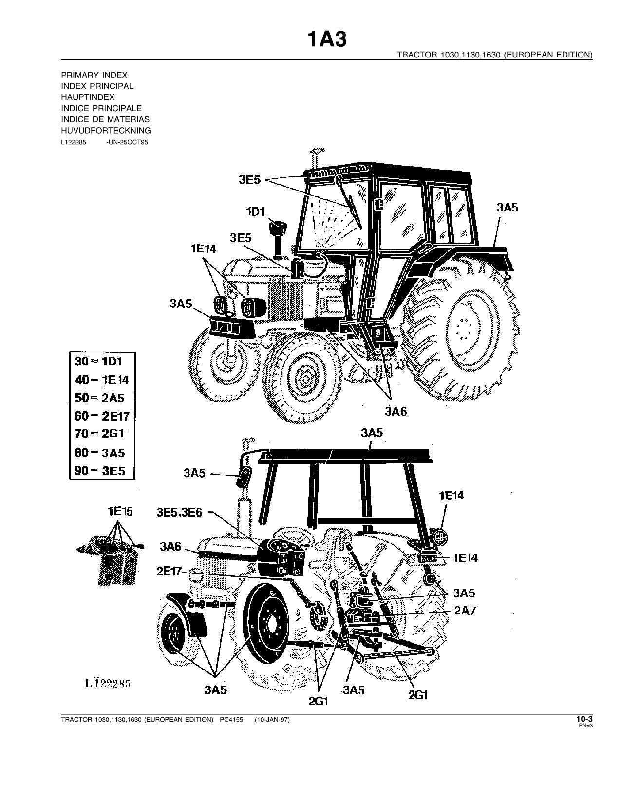 JOHN DEERE 1030 1130 1630  TRACTOR PARTS CATALOG MANUAL