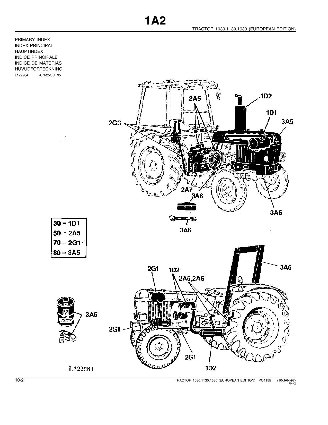 JOHN DEERE 1030 1130 1630 TRAKTOR TEILEKATALOGHANDBUCH