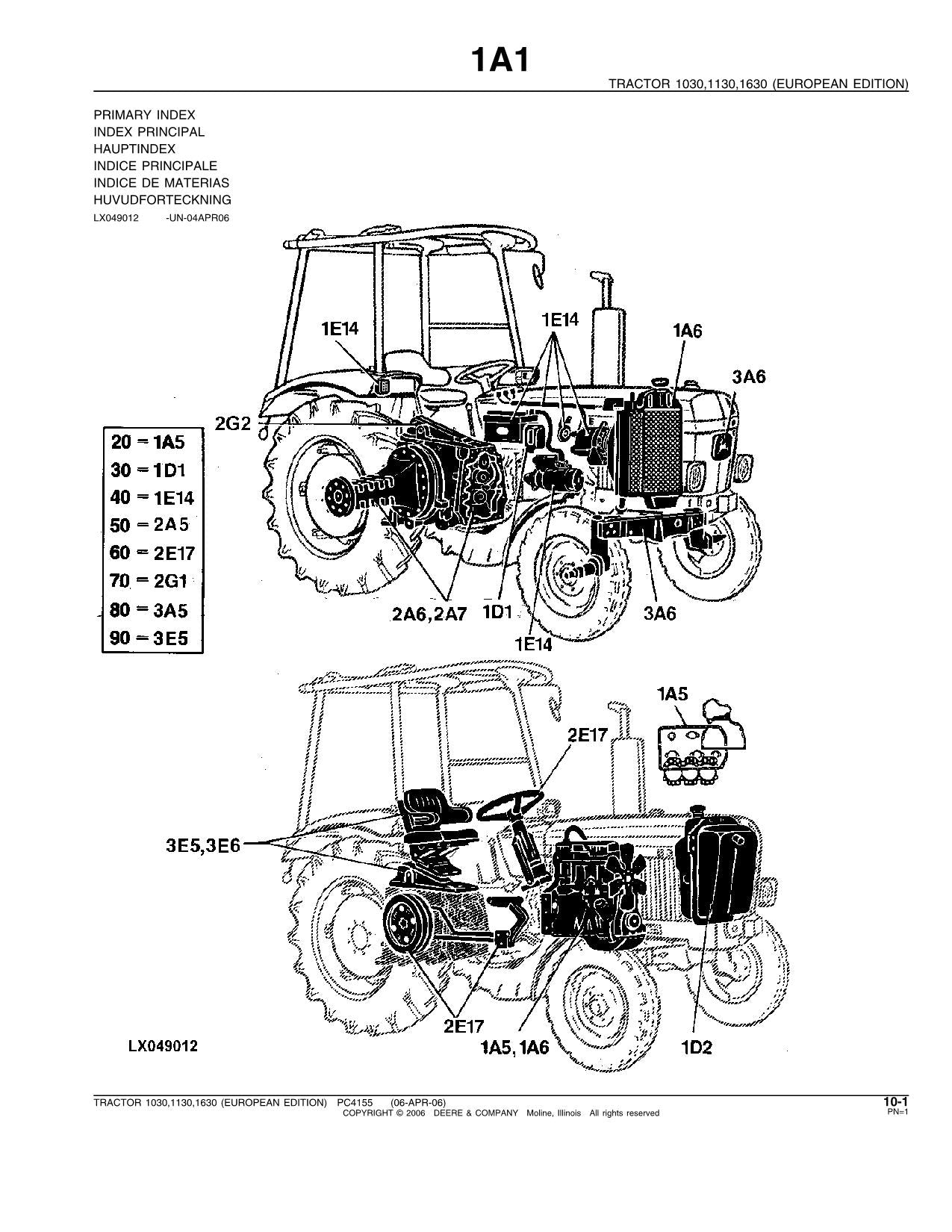 JOHN DEERE 1030 1130 1630  TRACTOR PARTS CATALOG MANUAL