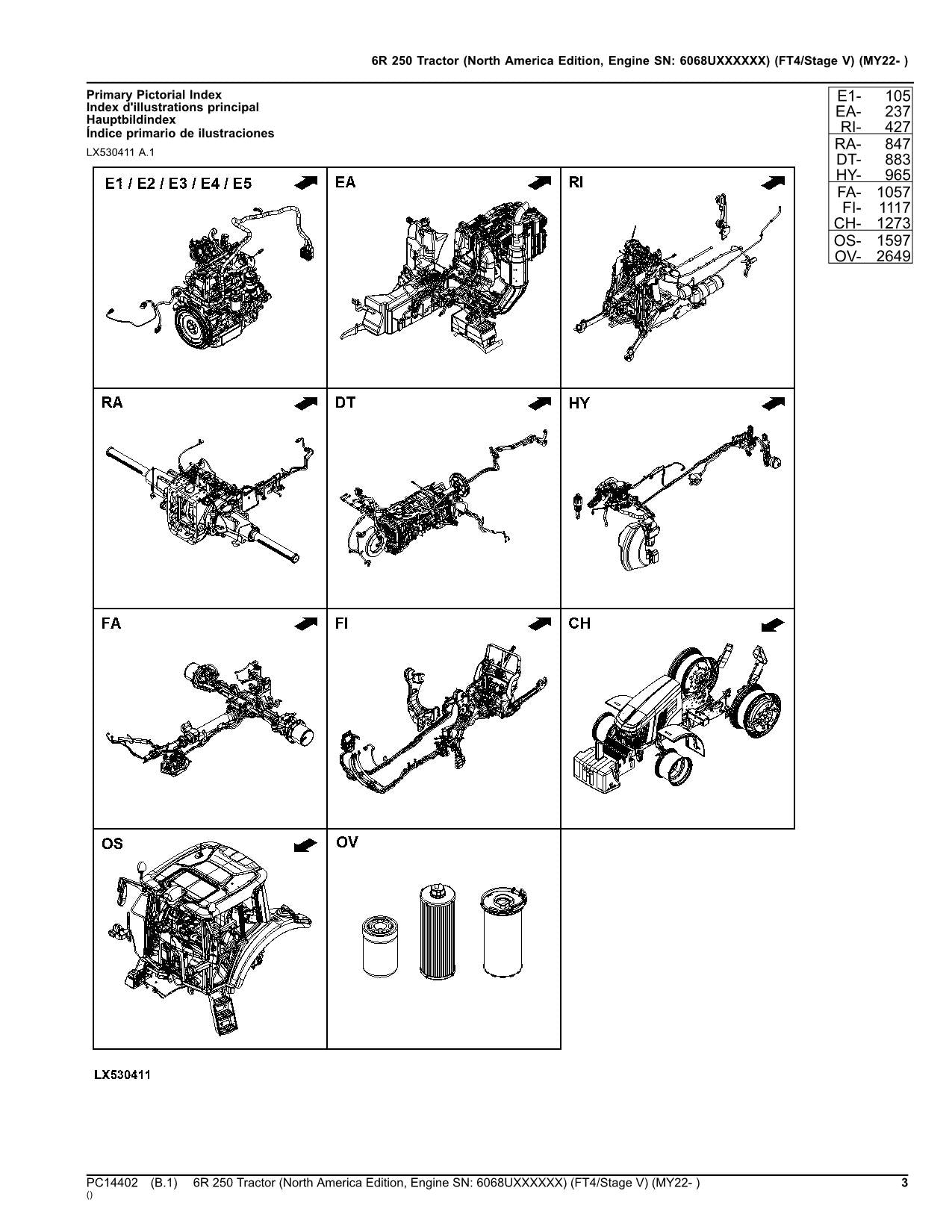 JOHN DEERE 6R 250 TRACTOR PARTS CATALOG MANUAL MY22- North America