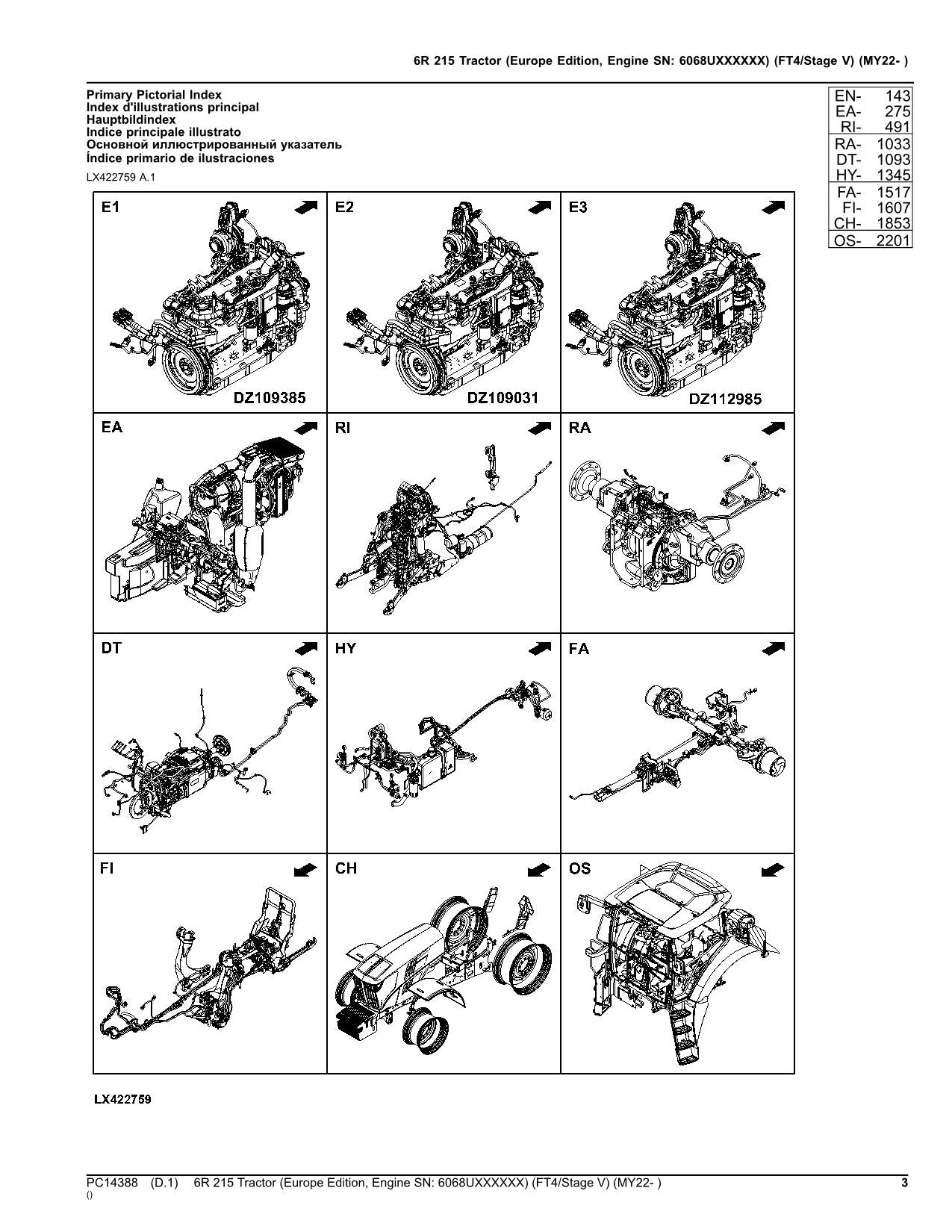 JOHN DEERE 6R 215 TRACTOR PARTS CATALOG MANUAL MY22- EUROPE EDITION