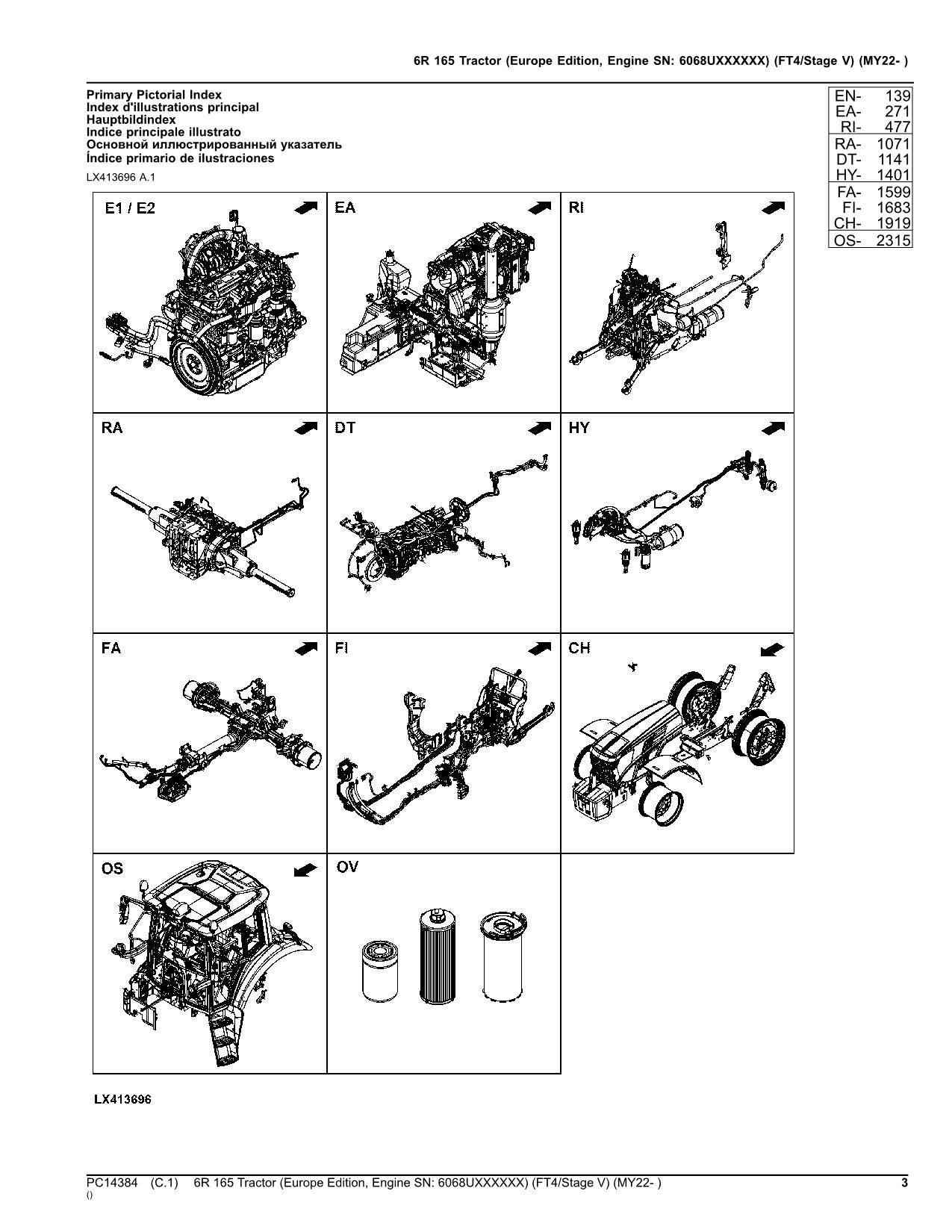 JOHN DEERE 6R 165 TRACTOR PARTS CATALOG MANUAL MY22- EUROPE EDITION