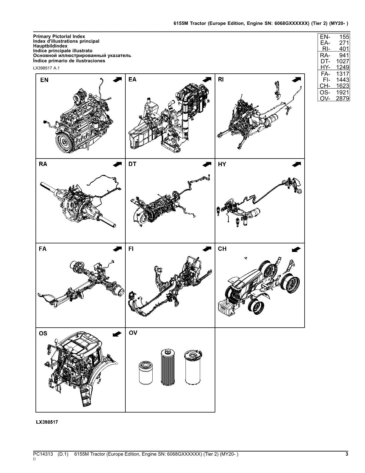 JOHN DEERE 6155M TRACTOR PARTS CATALOG MANUAL EUROPEAN MY20- 6068GXXXXXX