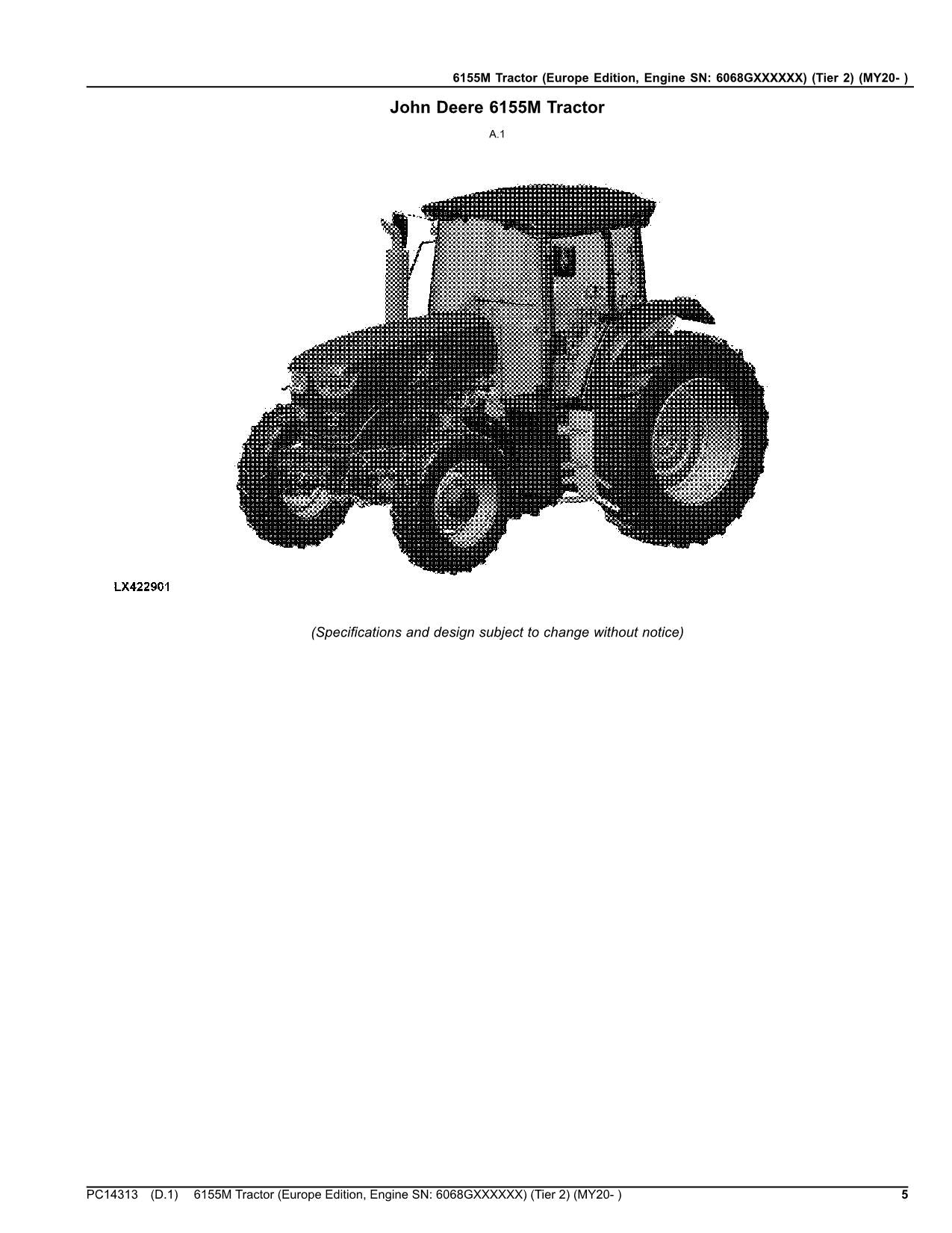 JOHN DEERE 6155M TRAKTOR-ERSATZTEILKATALOGHANDBUCH EUROPÄISCH MY20- 6068GXXXXXX