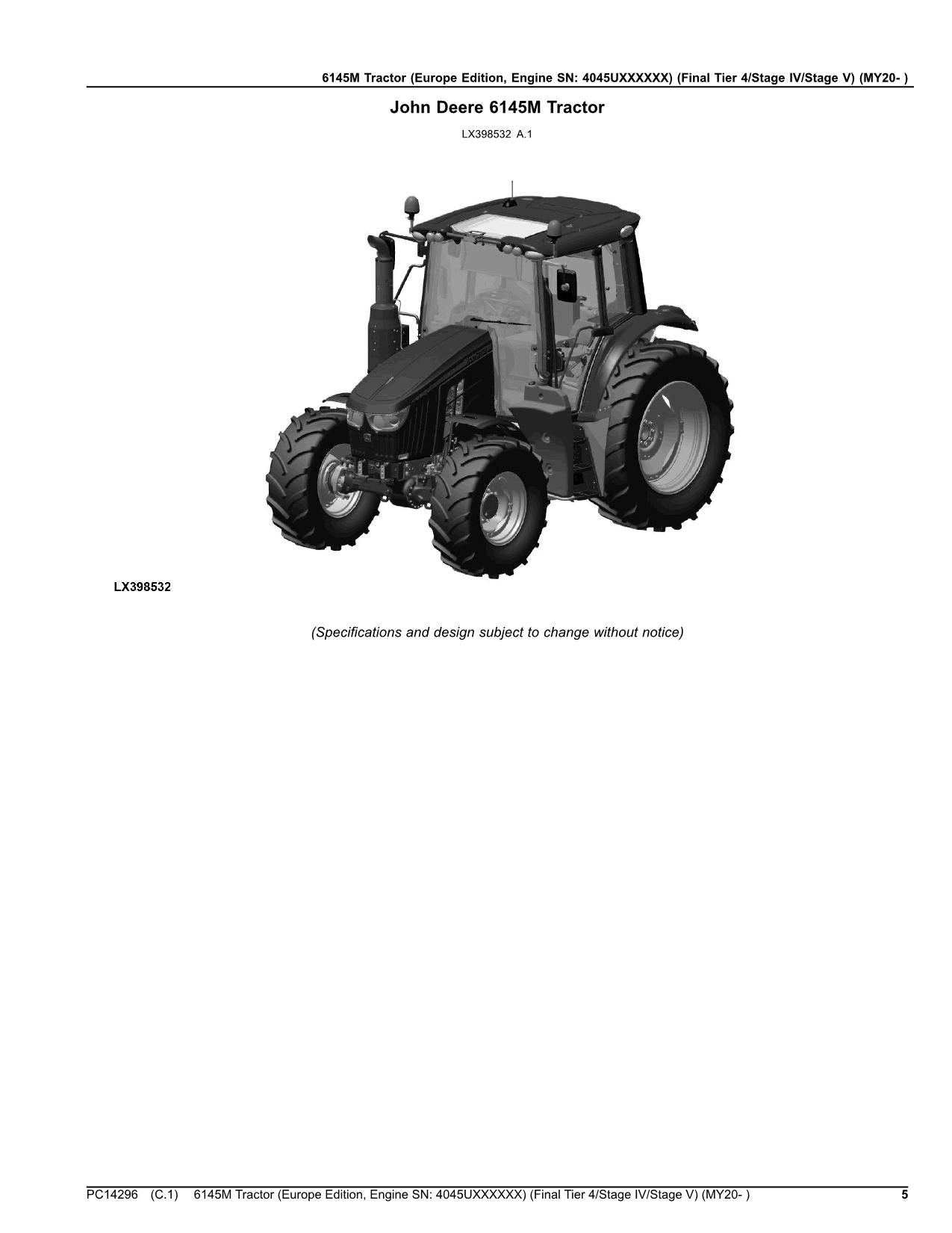 JOHN DEERE 6145M TRAKTOR ERSATZTEILKATALOG HANDBUCH EUROPÄISCHE SERIE MY20-