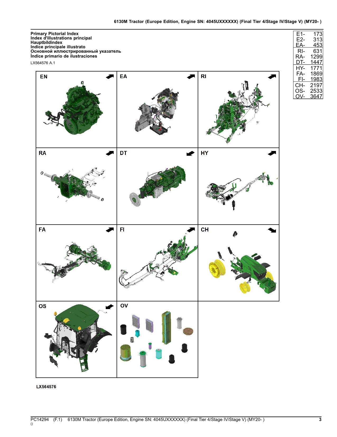 JOHN DEERE 6130M TRACTOR PARTS CATALOG MANUAL EUROPEAN MY20-