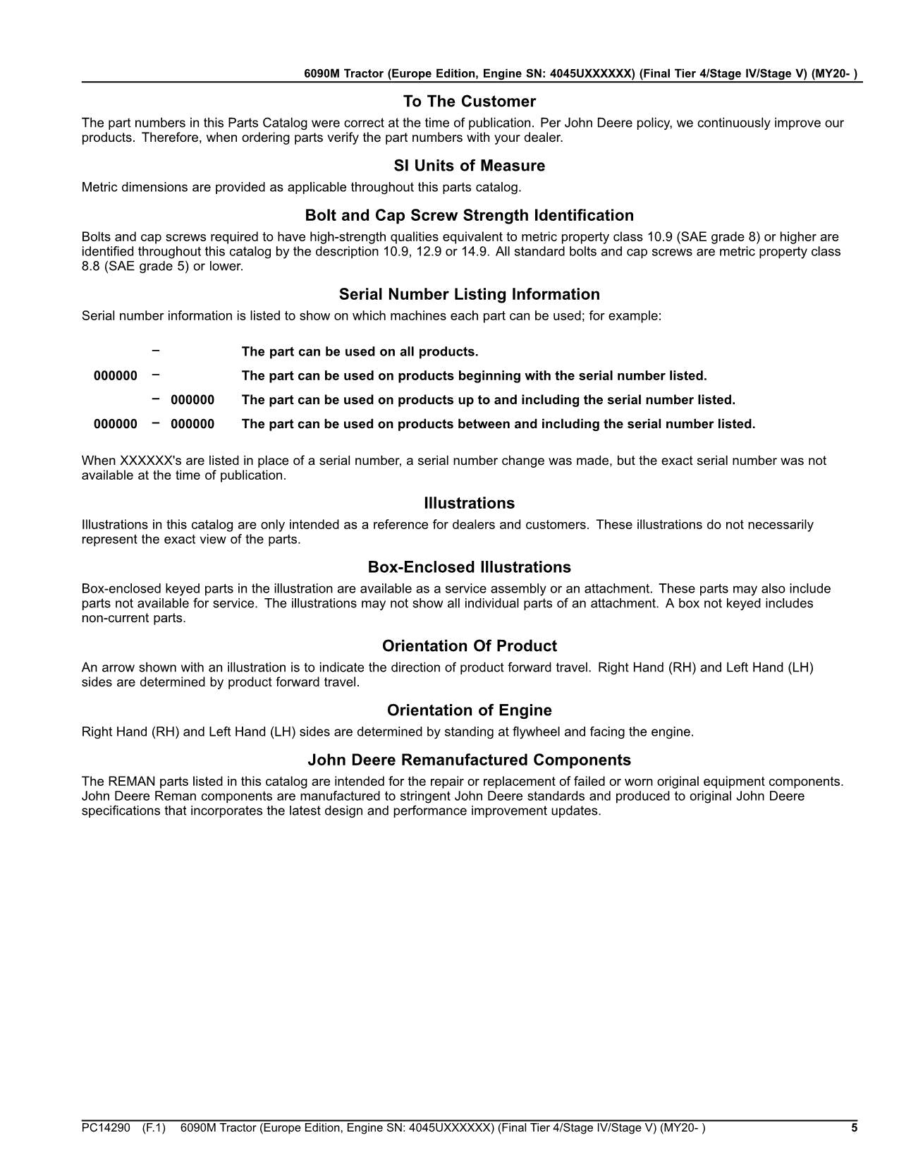 JOHN DEERE 6090M TRACTOR PARTS CATALOG MANUAL