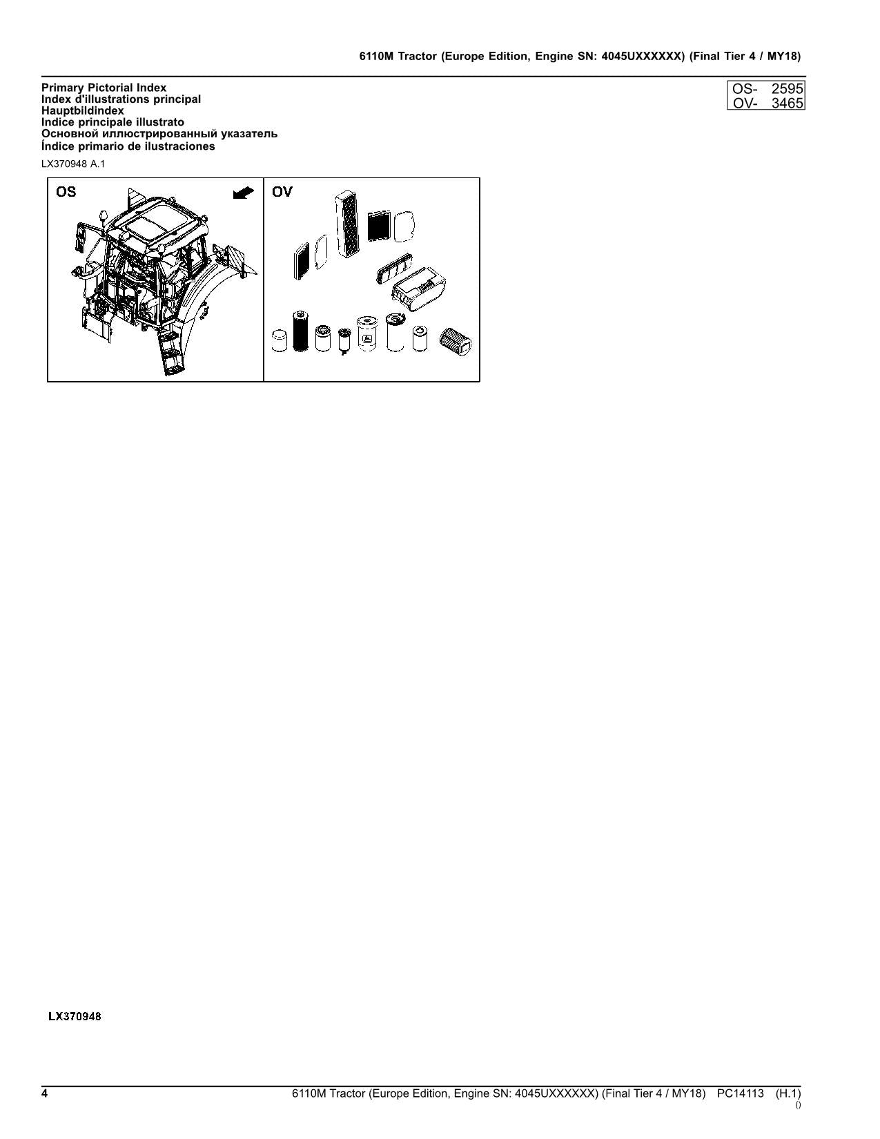 JOHN DEERE 6110M TRACTOR PARTS CATALOG MANUAL EUROPEAN PC14113