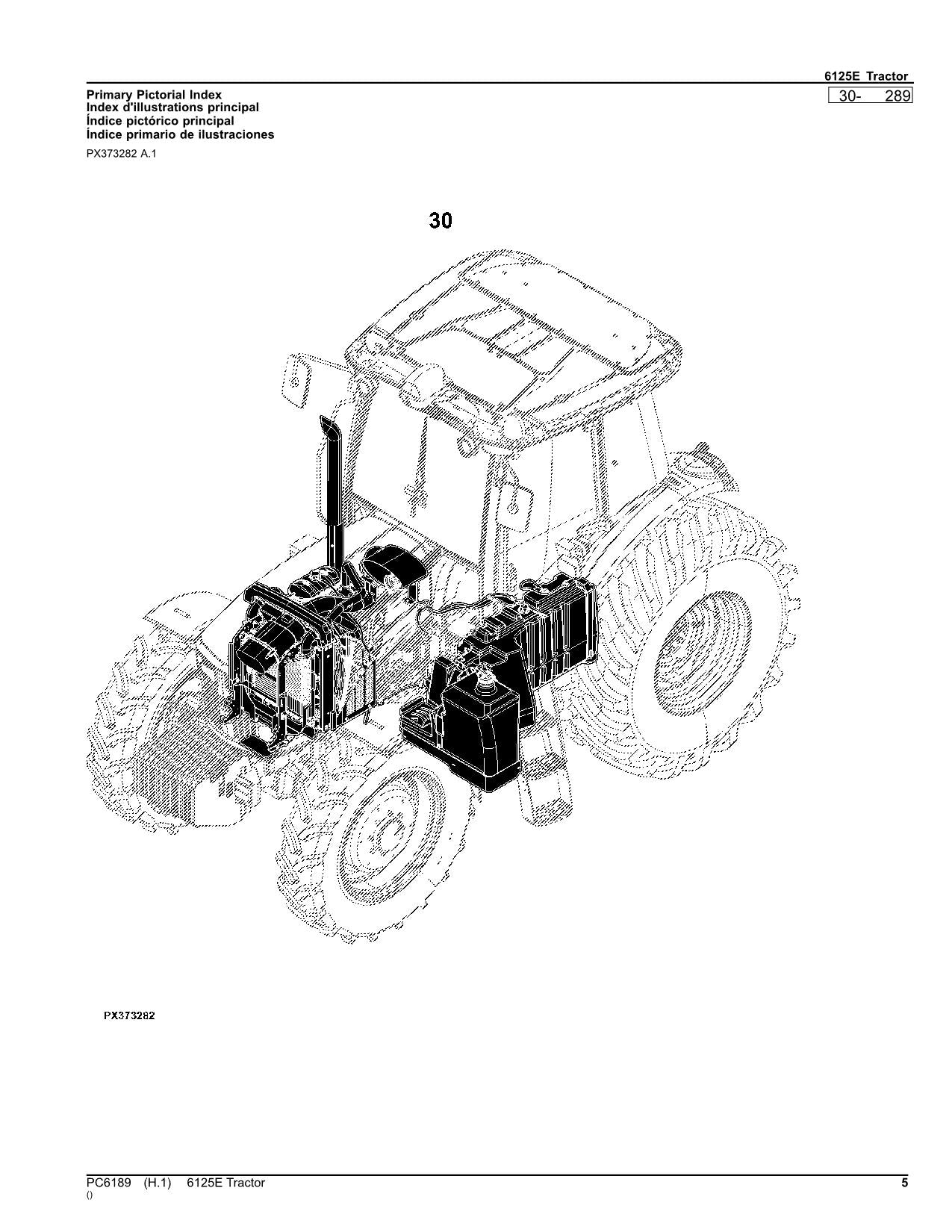 JOHN DEERE 6125E TRACTOR PARTS CATALOG MANUAL PC6189