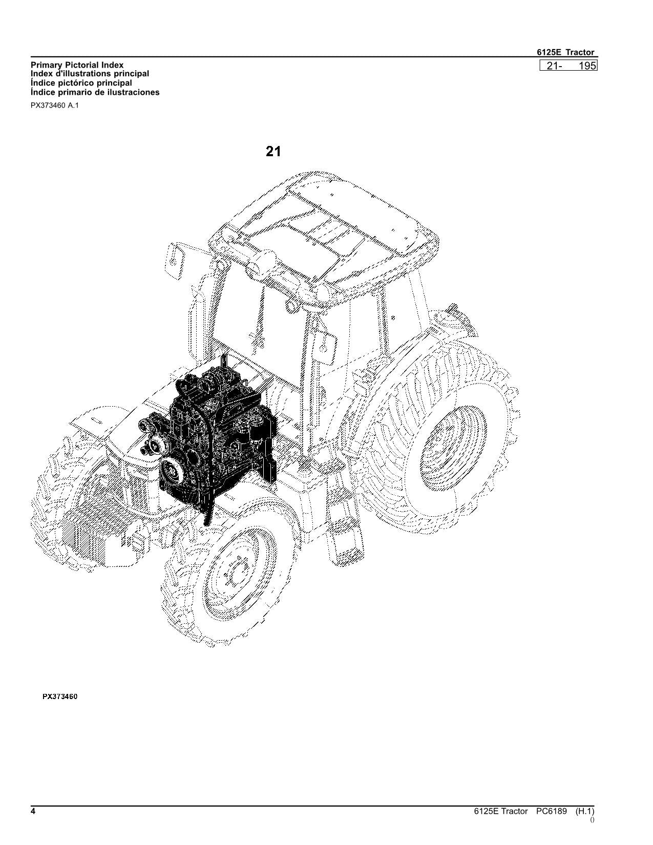 JOHN DEERE 6125E TRACTOR PARTS CATALOG MANUAL PC6189