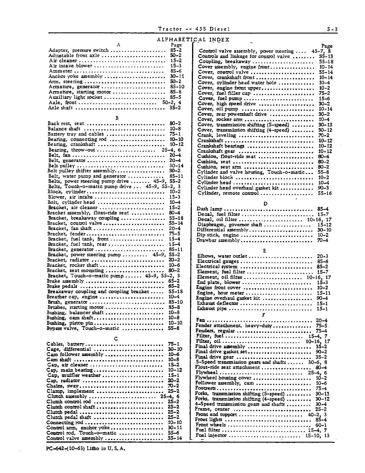 JOHN DEERE 435 TRACTOR PARTS CATALOG MANUAL