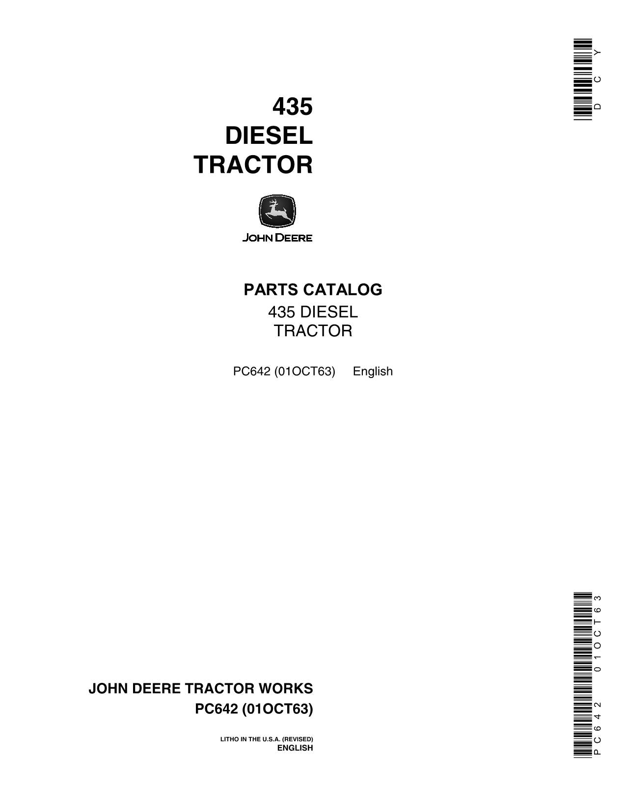 JOHN DEERE 435 TRACTOR PARTS CATALOG MANUAL