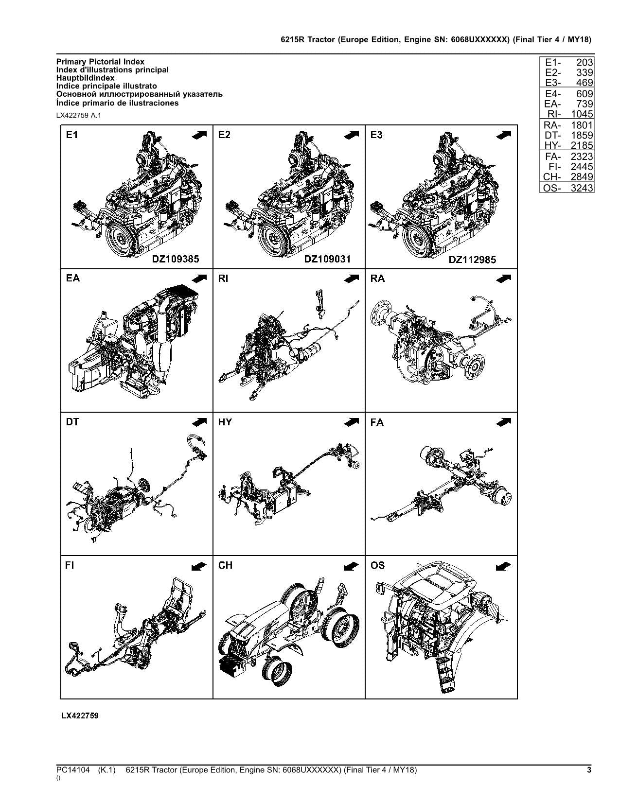 JOHN DEERE 6215R TRACTOR PARTS CATALOG MANUAL ser. MY18 EUROPE EDITION