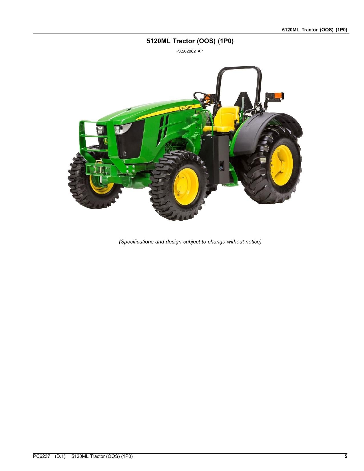 JOHN DEERE 5120ML TRACTOR PARTS CATALOG MANUAL