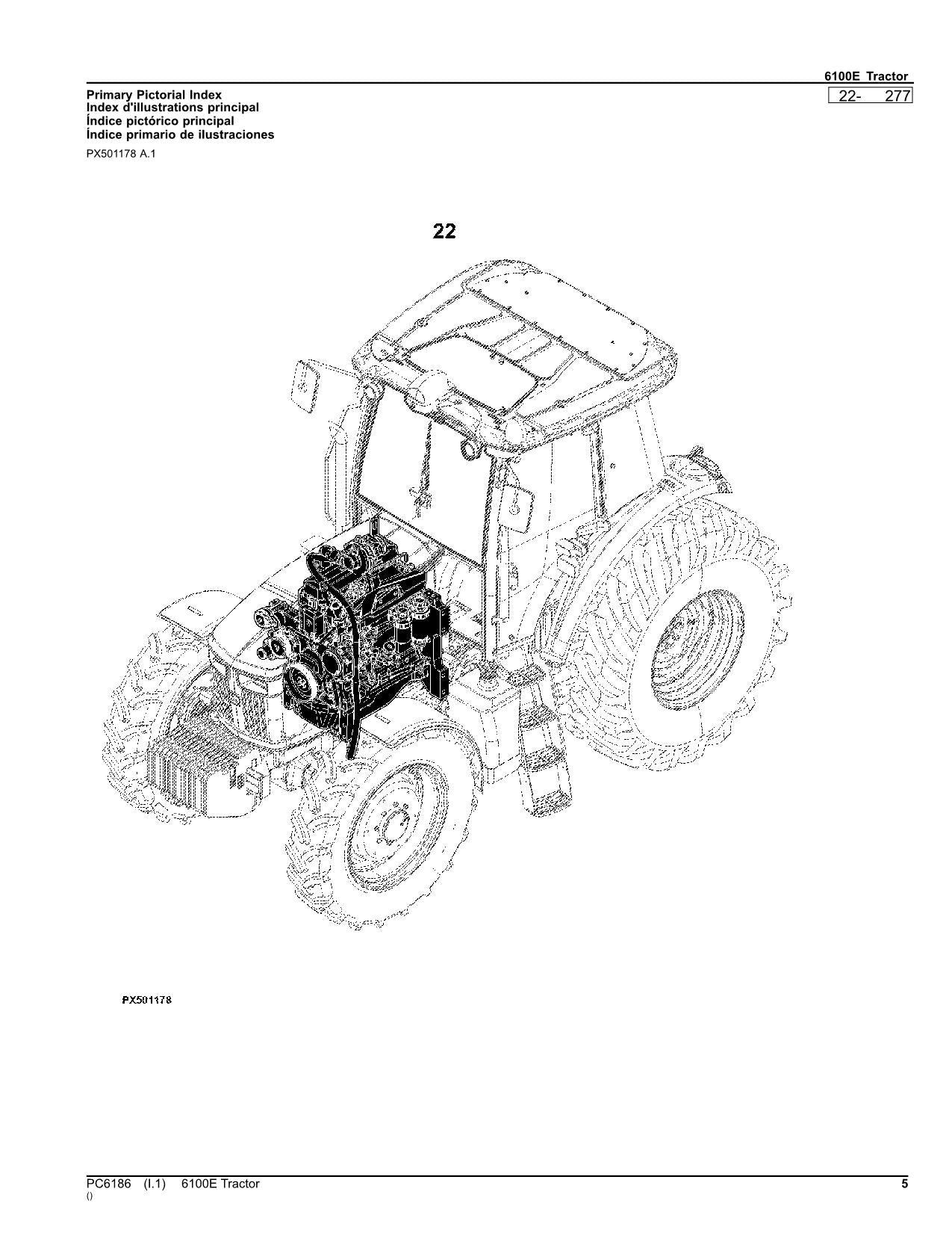 JOHN DEERE 6100E TRAKTOR ERSATZTEILKATALOGHANDBUCH PC6186